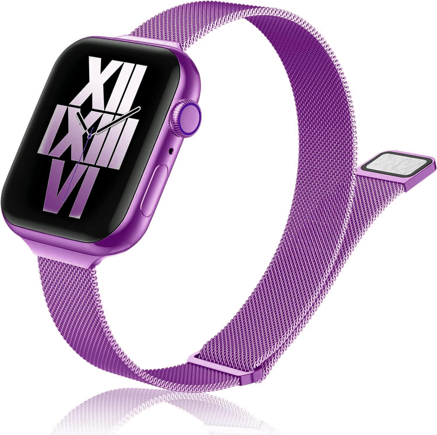 DV Milanese Strap Compatible with Apple Watch Straps 45mm 44mm 42mm Women Men, Magnetic Adjustable Band for iWatch Series 8 7 6 5 4 3 2 1 SE, Fashion Metal Strap for Smart iWatch (Purple)