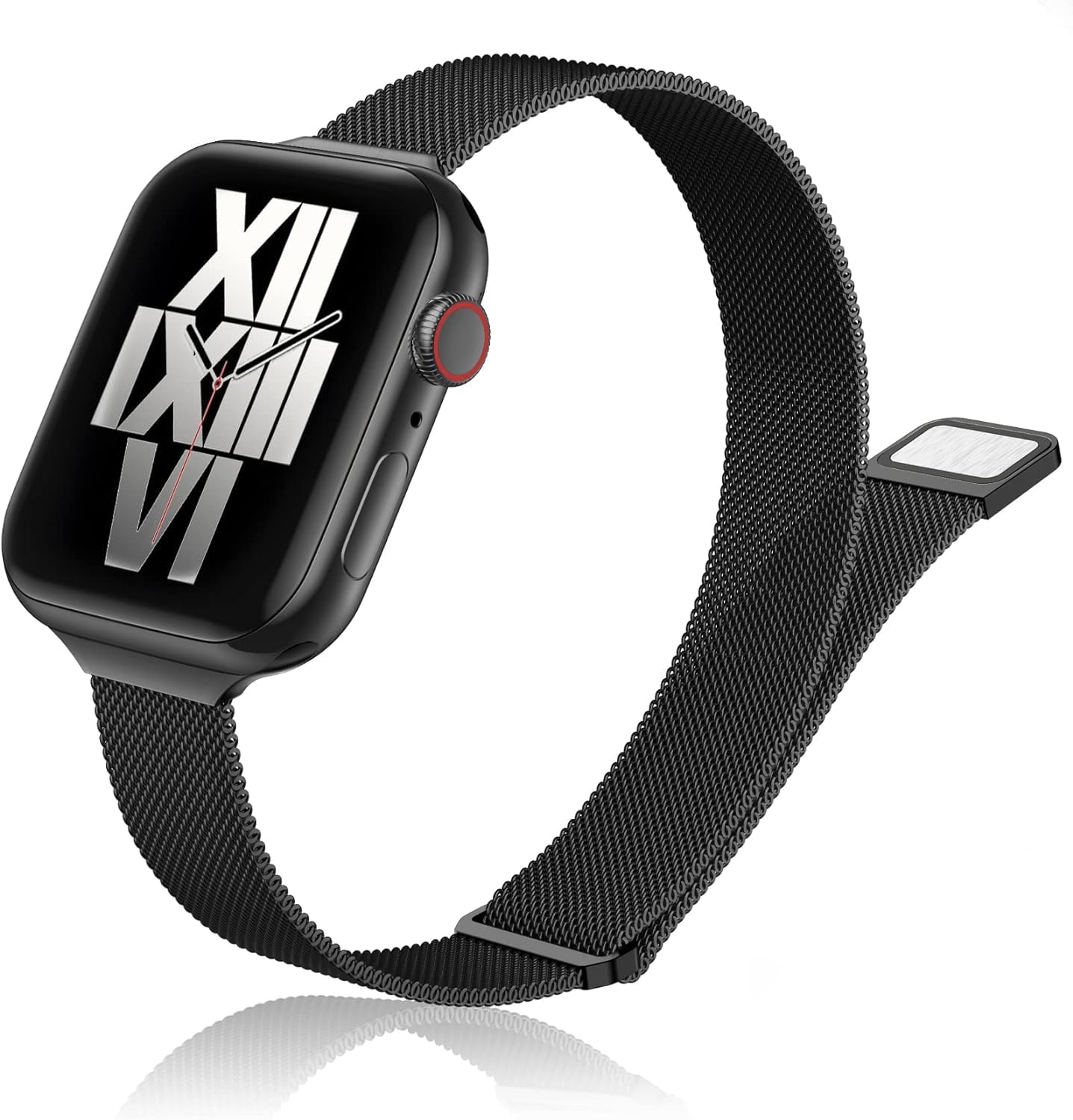 DV Milanese Strap Compatible with Apple Watch Straps 45mm 44mm 42mm Women Men, Magnetic Adjustable Band for iWatch Series 8 7 6 5 4 3 2 1 SE, Fashion Metal Strap for Smart iWatch (Black)