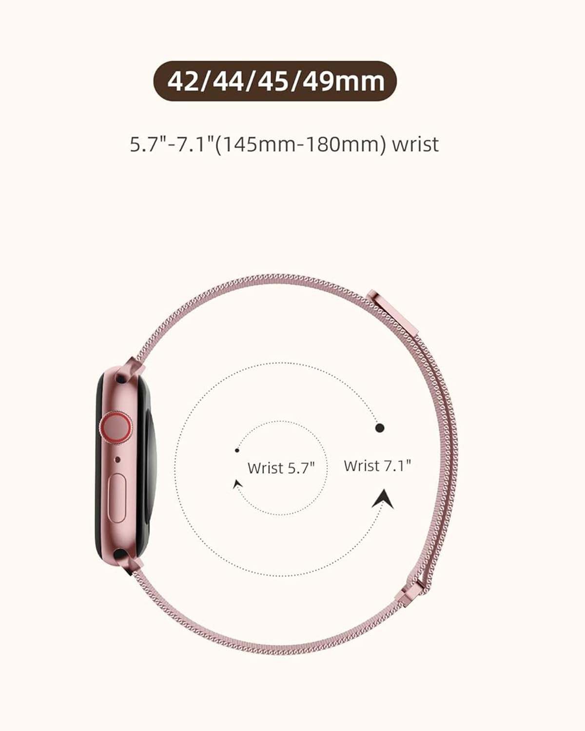 DV Milanese Strap Compatible with Apple Watch Straps 45mm 44mm 42mm Women Men, Magnetic Adjustable Band for iWatch Series 8 7 6 5 4 3 2 1 SE, Fashion Metal Strap for Smart iWatch (Rose Gold)