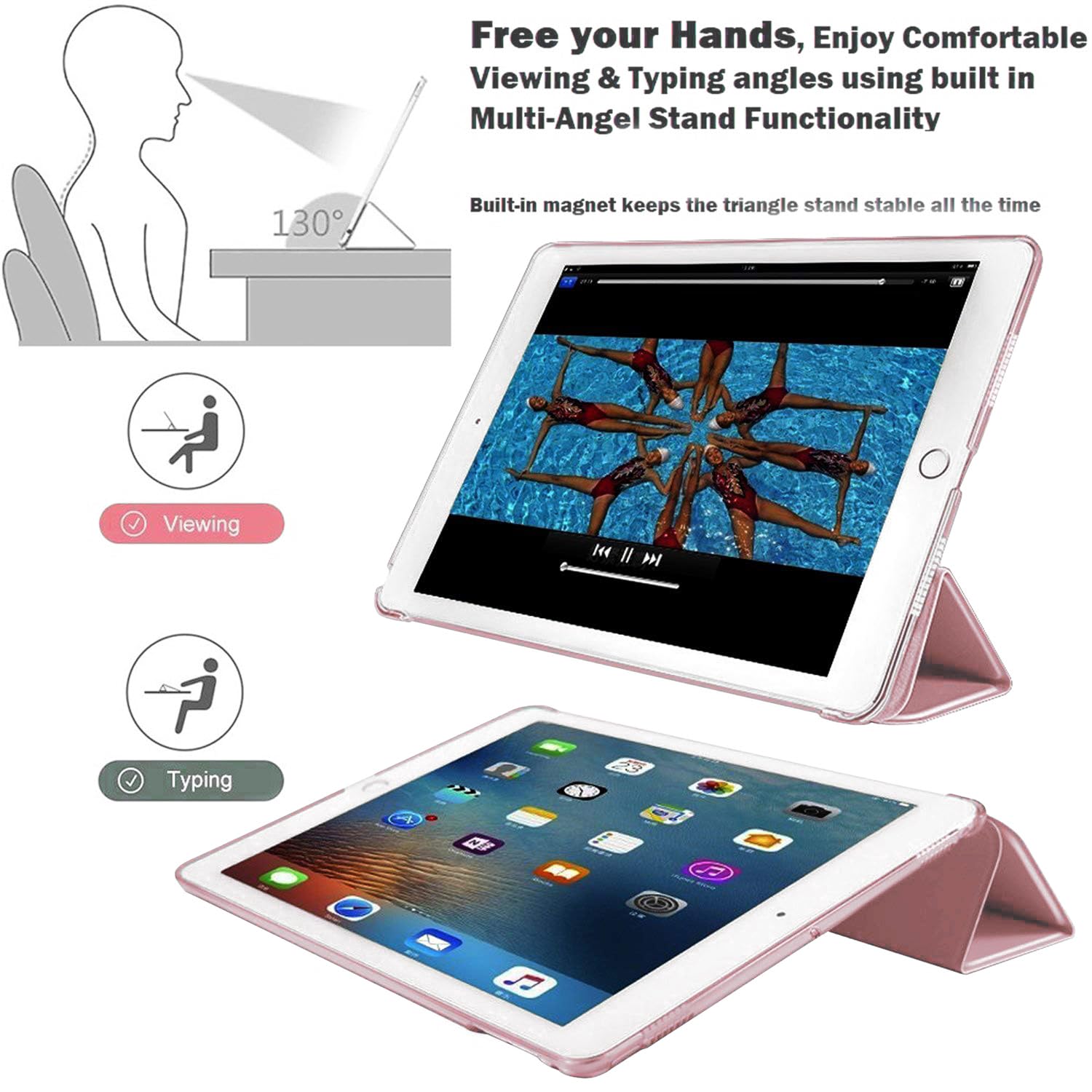 SU Case for iPad Pro 12.9 Case 2nd Generation 2017/1st Generation 2015(Model: A1584 A1652 A1670 A1671 A1821), Ultra Slim Lightweight Stand Smart Case with Translucent Frosted Back Cover