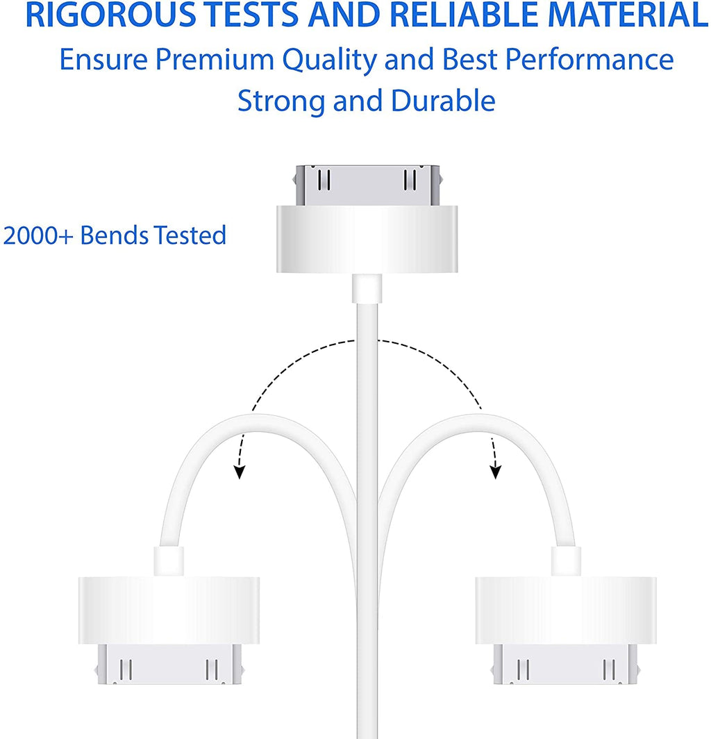 DIGITAL VANGUARD DISCOVERING POSSIBILITIES DV USB Sync and Charging Data Cable compatible with iPhone 4/4s, 3G/3GS, iPad 1/2/3, 30-Pin Cables Charger Lead - 1M White