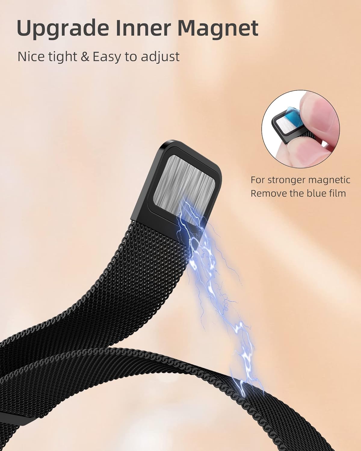 DV Milanese Strap Compatible with Apple Watch Straps 45mm 44mm 42mm Women Men, Magnetic Adjustable Band for iWatch Series 8 7 6 5 4 3 2 1 SE, Fashion Metal Strap for Smart iWatch (Black)