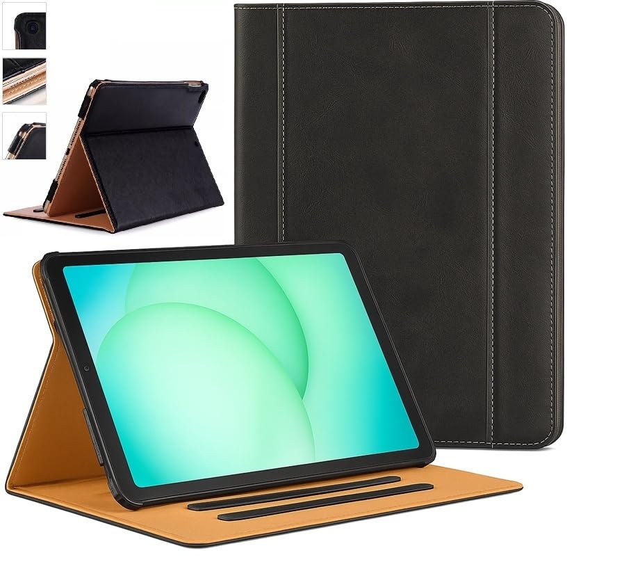 Premium Leather Case for A11 8.7 Inch 2025/Galaxy Tab A9 8.7 Inch 2023, Smart Stand Cover, Black with Tan Interior for Samsung A11/A9 Tablet