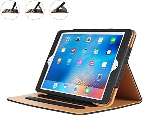 SU iPad Air 1/ Air 2 Case - Leather Stand Folio Case Cover for iPad Air 1/Air 2 (9.7 Inch Launched 2013/2014) Case with Multiple Viewing Angles, Document Card Pocket(All Black)