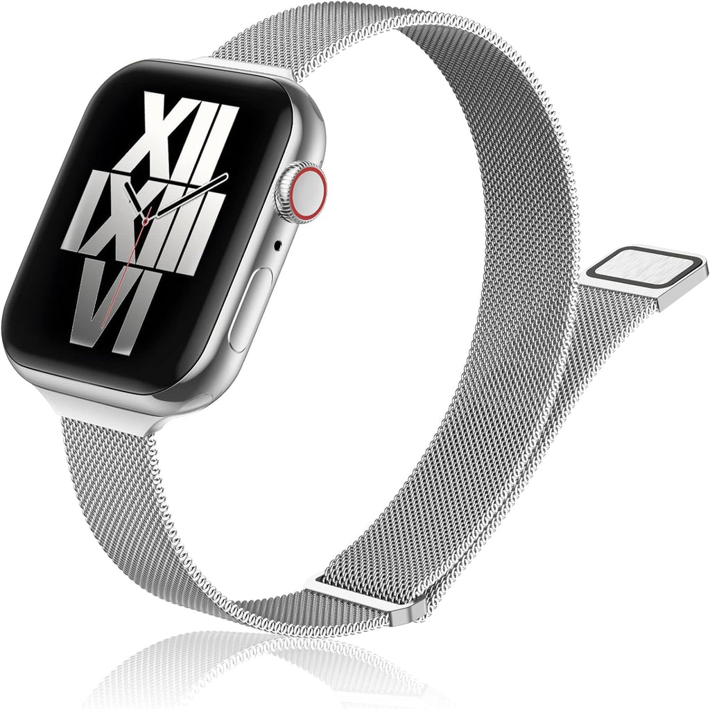 DV Milanese Strap Compatible with Apple Watch Straps 45mm 44mm 42mm Women Men, Magnetic Adjustable Band for iWatch Series 8 7 6 5 4 3 2 1 SE, Fashion Metal Strap for Smart iWatch (Silver)