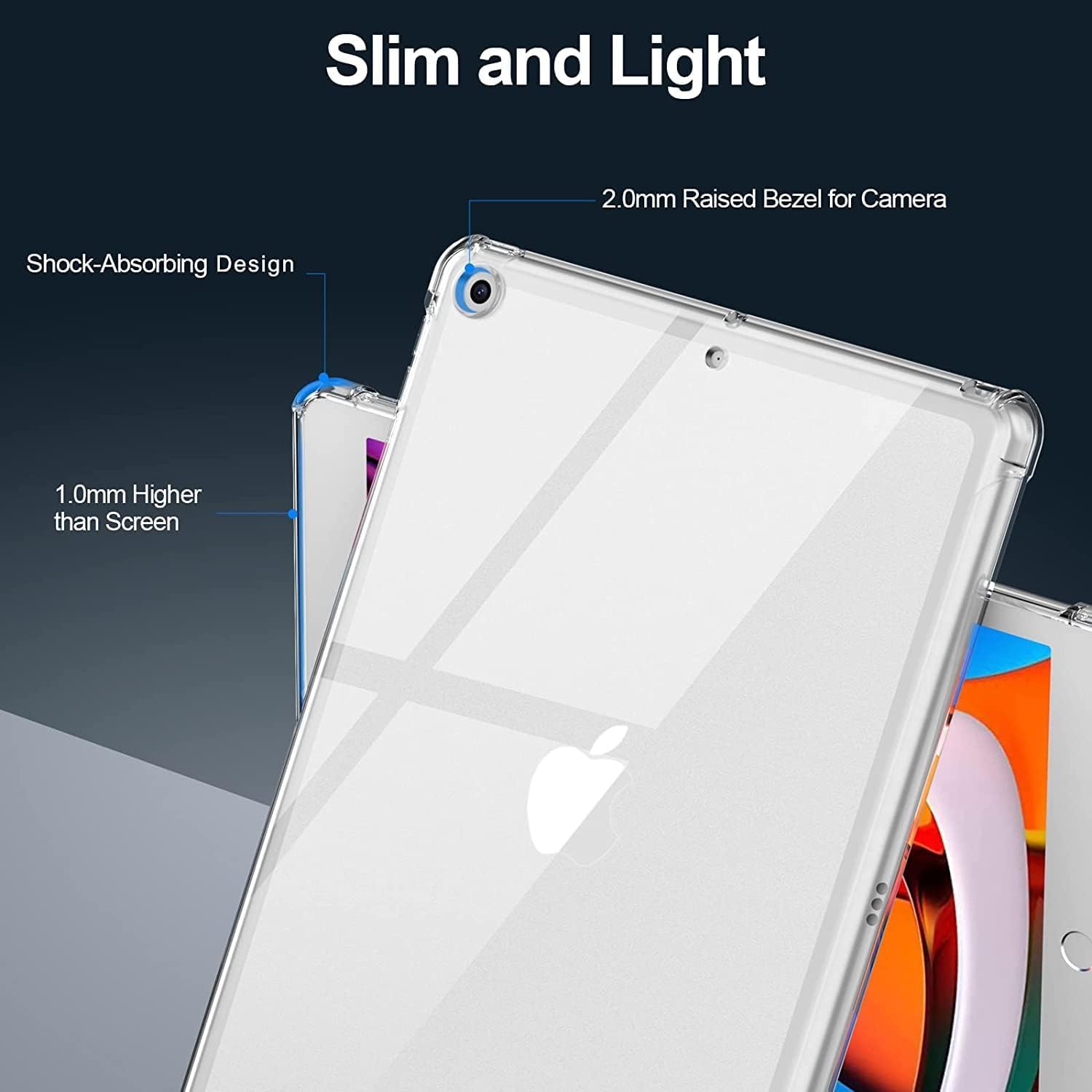 (DV) Silicone Gel Bumper Case for Apple iPad 10.2" 2019/2020/2021 (7th/8th/9th) Generations - Slim Back Shell Soft Transparent Cover
