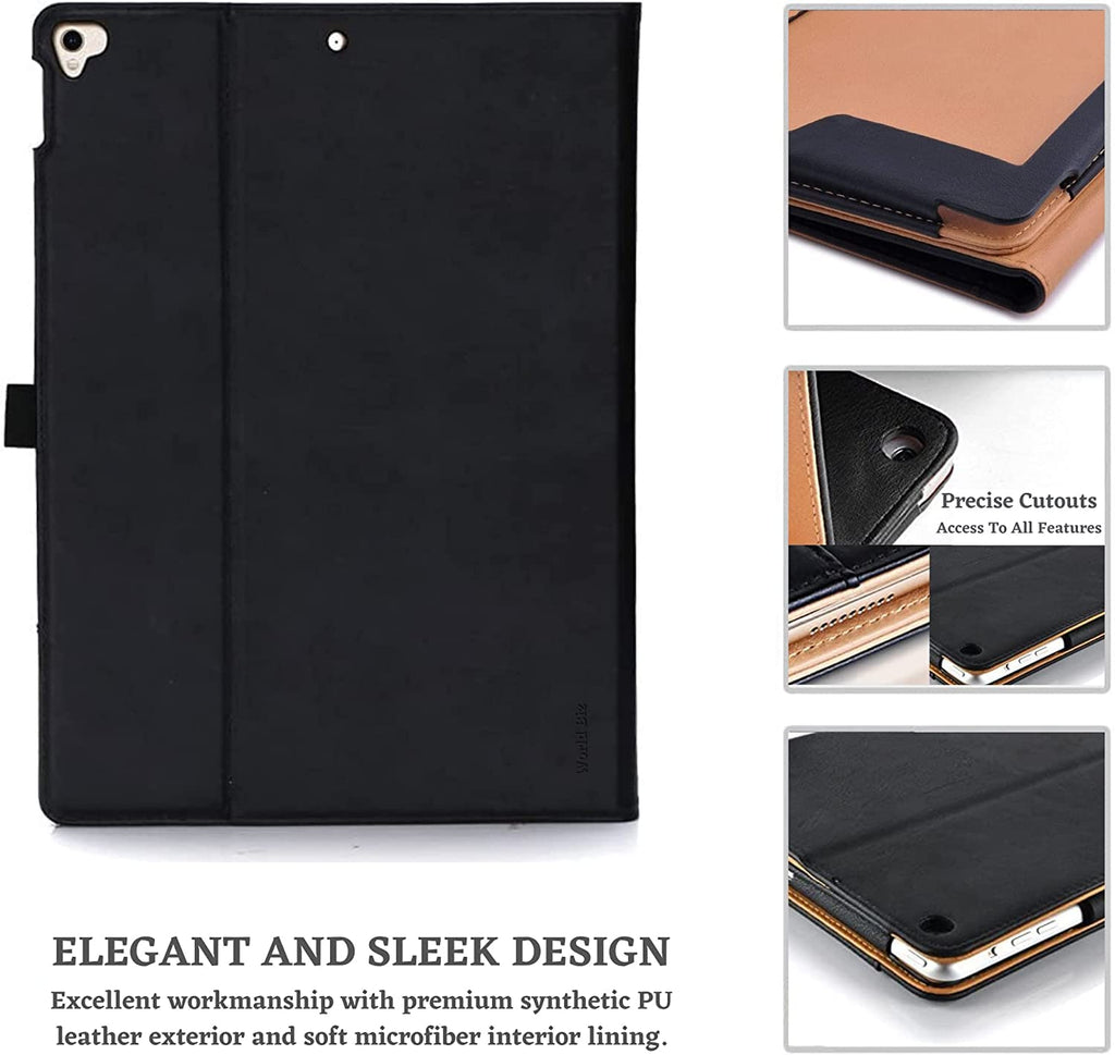 Dv-Case New Black & Tan Apple iPad 10.2”- 7th Gen 2019 / 8th Gen 2020 9th Gen 2021 iPad Air 3 iPad Pro 10.5 Case Leather Case-with Built-in magnet for Sleep & Awake Feature -PU Leather Case