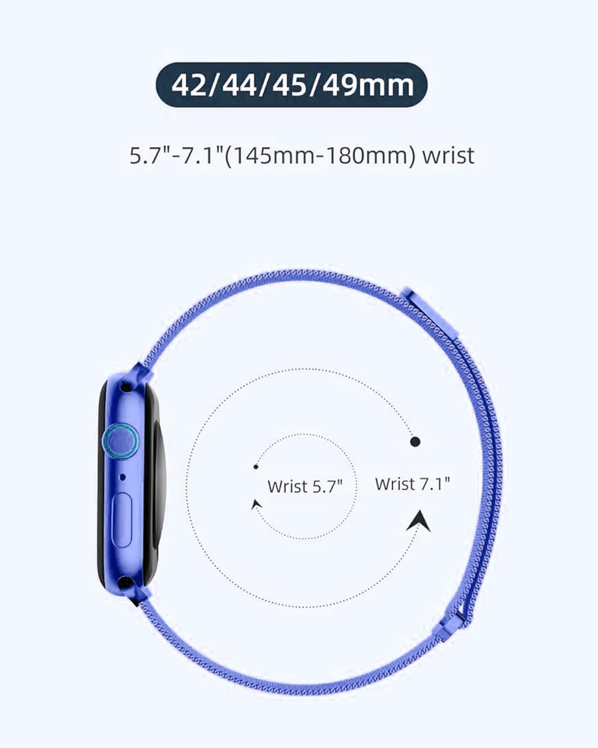 DV Milanese Strap Compatible with Apple Watch Straps 45mm 44mm 42mm Women Men, Magnetic Adjustable Band for iWatch Series 8 7 6 5 4 3 2 1 SE, Fashion Metal Strap for Smart iWatch (Blue)