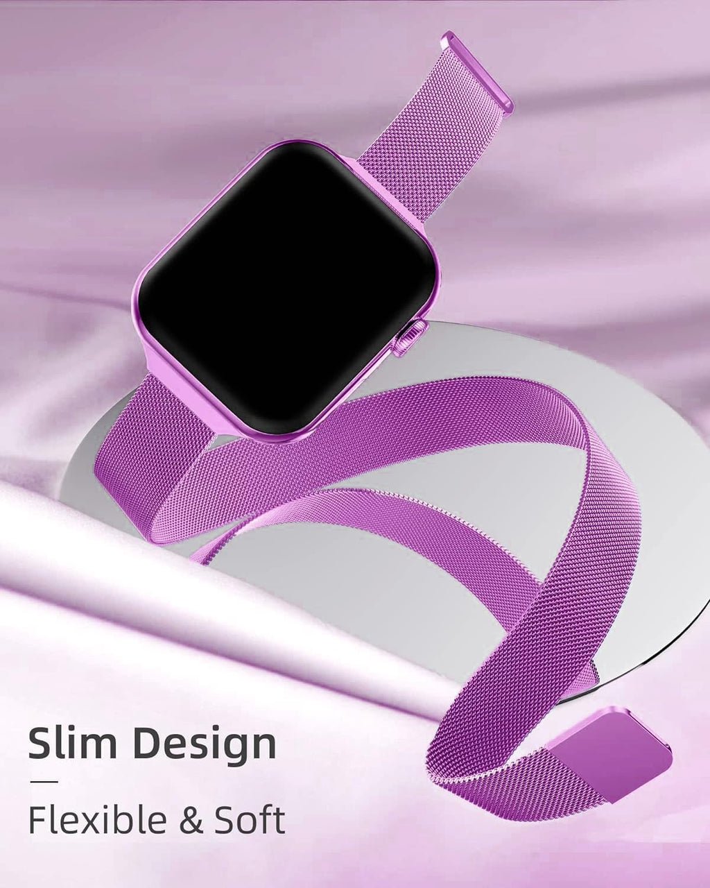 DV Milanese Strap Compatible with Apple Watch Straps 45mm 44mm 42mm Women Men, Magnetic Adjustable Band for iWatch Series 8 7 6 5 4 3 2 1 SE, Fashion Metal Strap for Smart iWatch (Purple)