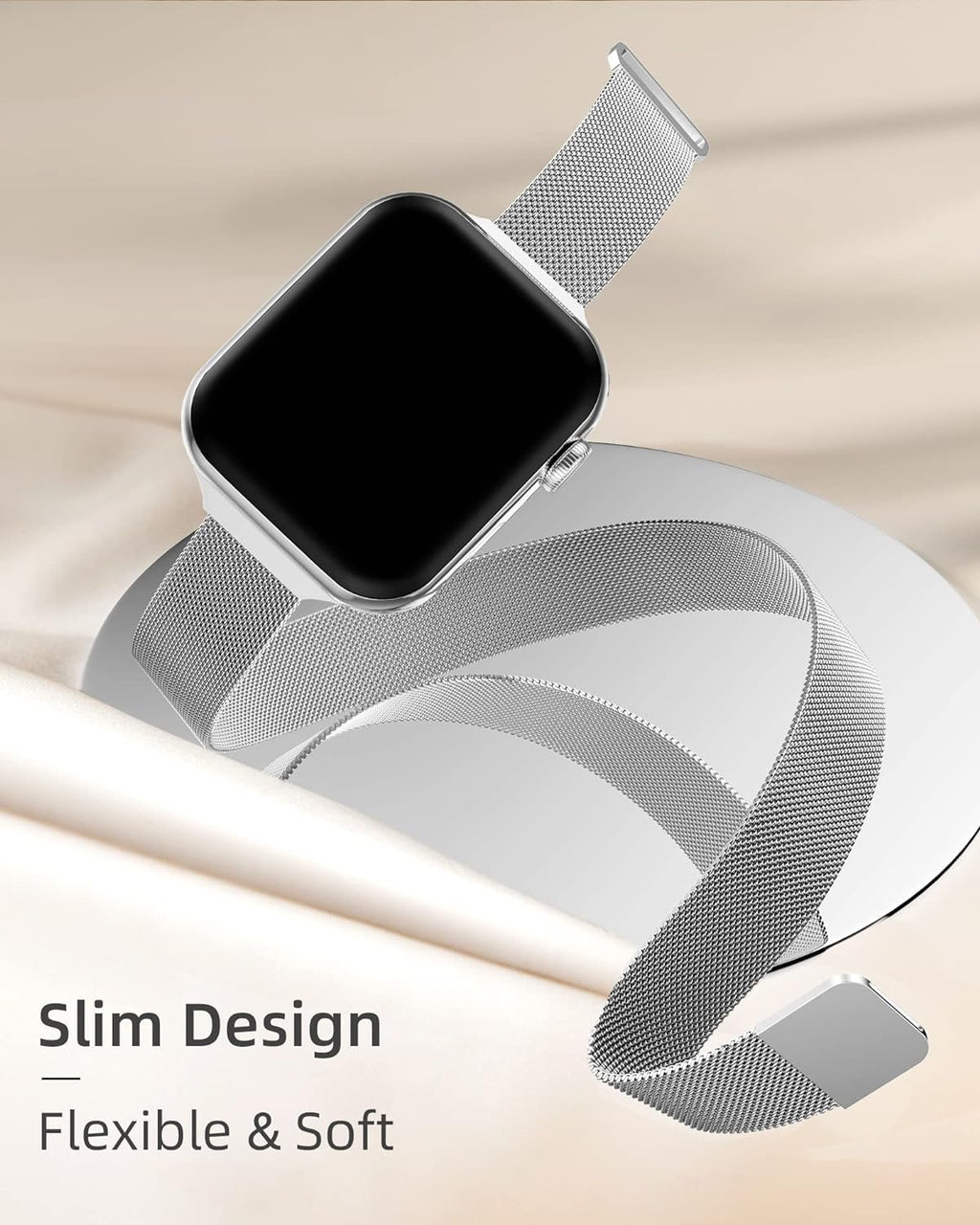 DV Milanese Strap Compatible with Apple Watch Straps 45mm 44mm 42mm Women Men, Magnetic Adjustable Band for iWatch Series 8 7 6 5 4 3 2 1 SE, Fashion Metal Strap for Smart iWatch (Silver)