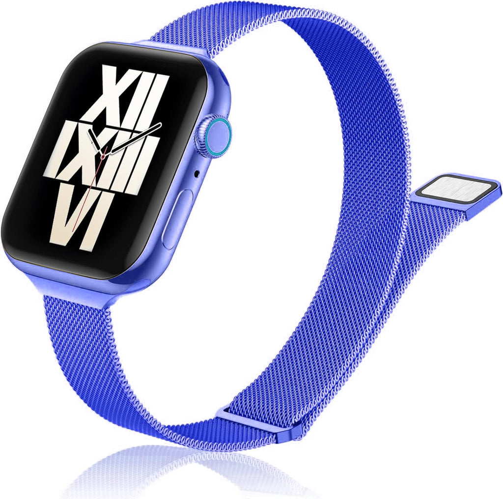 DV Milanese Strap Compatible with Apple Watch Straps 45mm 44mm 42mm Women Men, Magnetic Adjustable Band for iWatch Series 8 7 6 5 4 3 2 1 SE, Fashion Metal Strap for Smart iWatch (Blue)