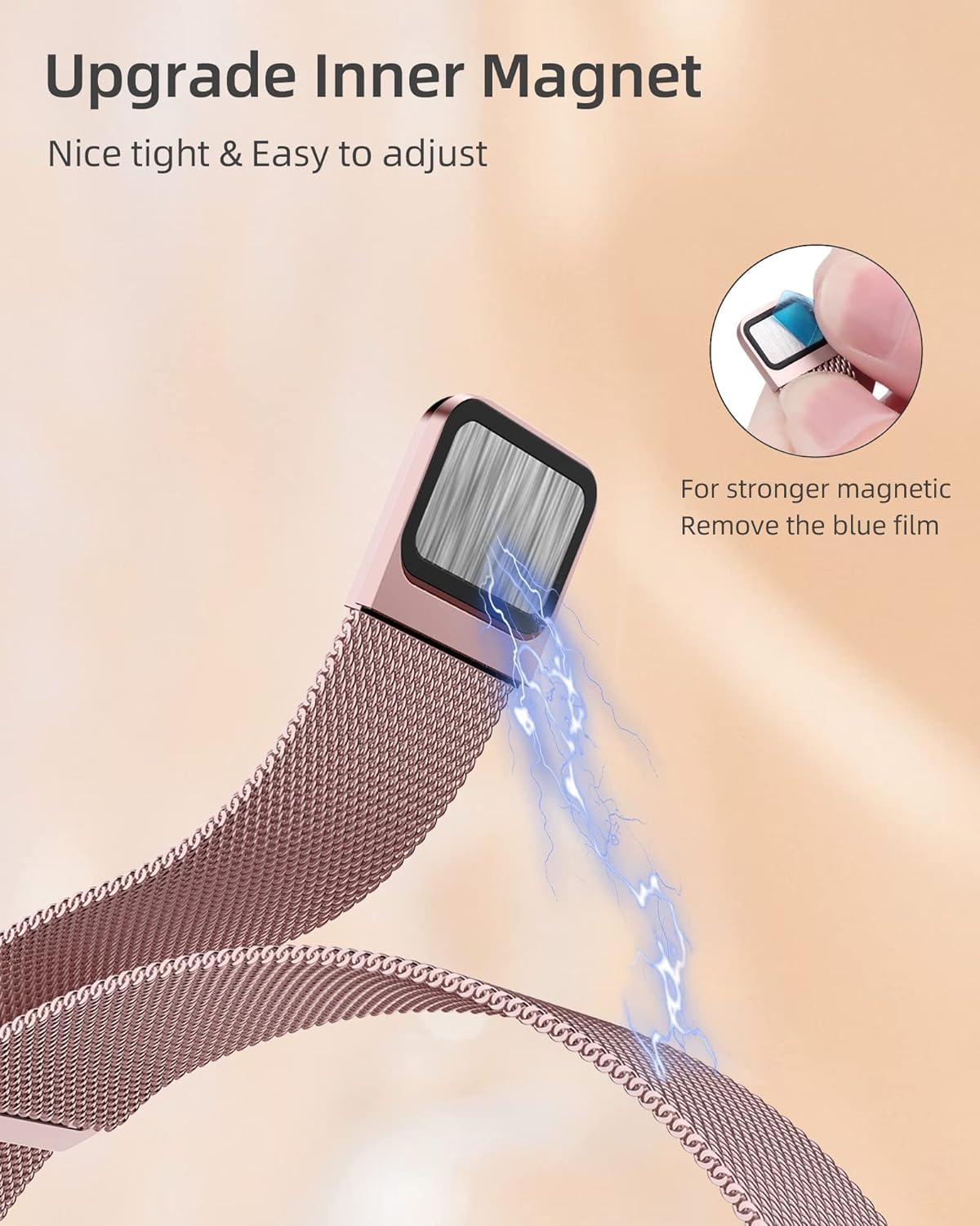 DV Milanese Strap Compatible with Apple Watch Straps 45mm 44mm 42mm Women Men, Magnetic Adjustable Band for iWatch Series 8 7 6 5 4 3 2 1 SE, Fashion Metal Strap for Smart iWatch (Rose Gold)