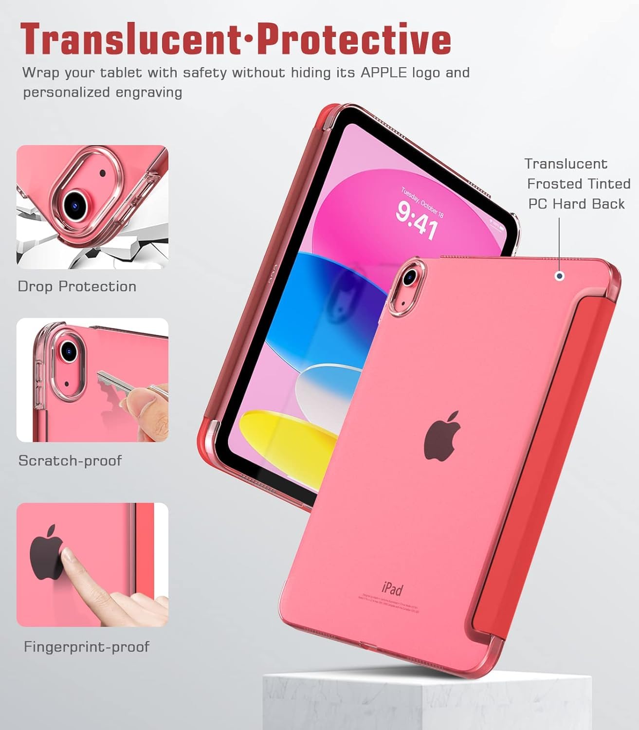 SU for A16 2025 11th / 10th Generation (2025/2022,11 inch/10.9 Inch), Slim Stand Hard PC Translucent Back Shell Smart Cover Case, Support Touch ID, Auto Wake/Sleep