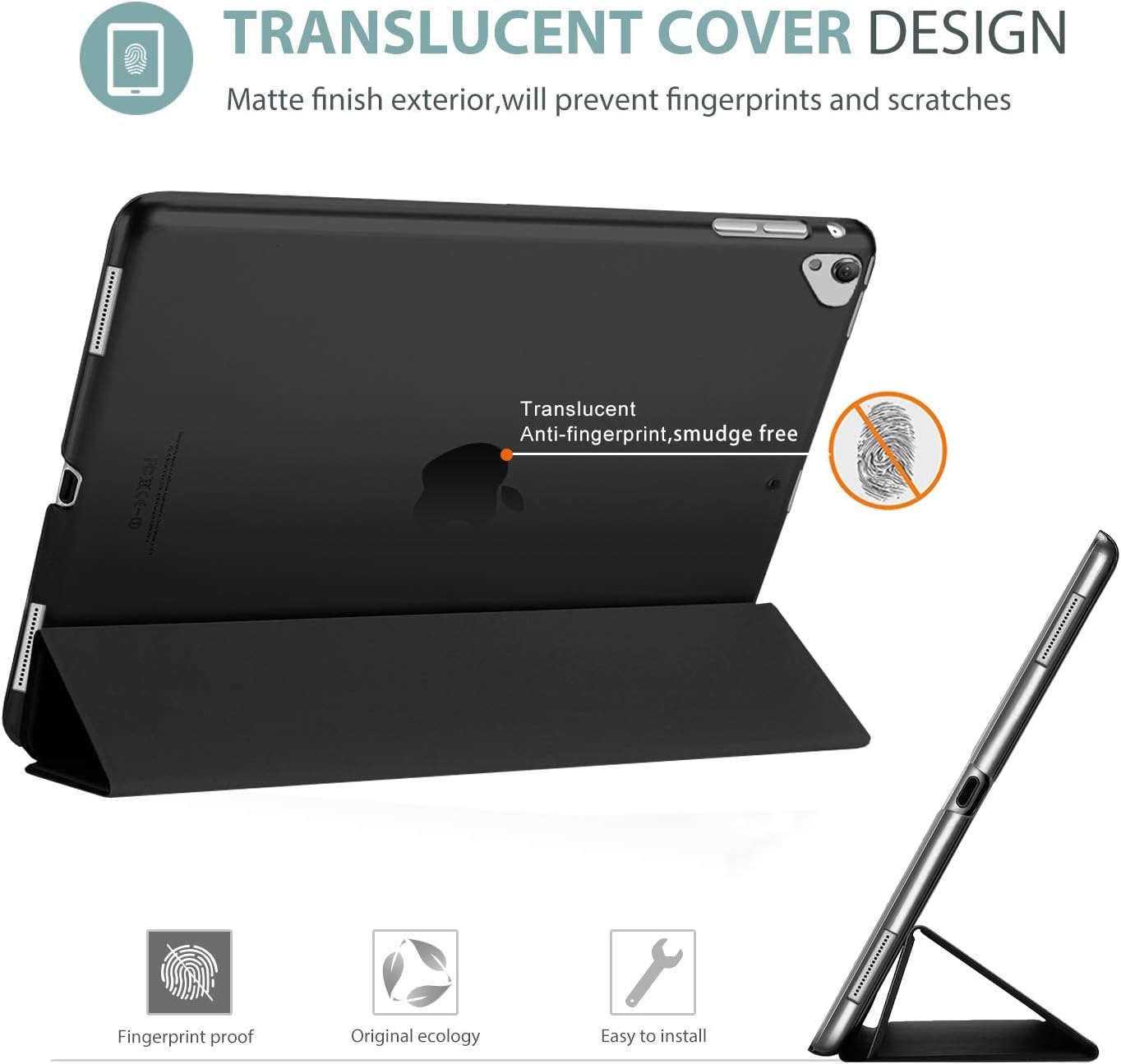 SU Case for iPad Pro 12.9 Case 2nd Generation 2017/1st Generation 2015(Model: A1584 A1652 A1670 A1671 A1821), Ultra Slim Lightweight Stand Smart Case with Translucent Frosted Back Cover