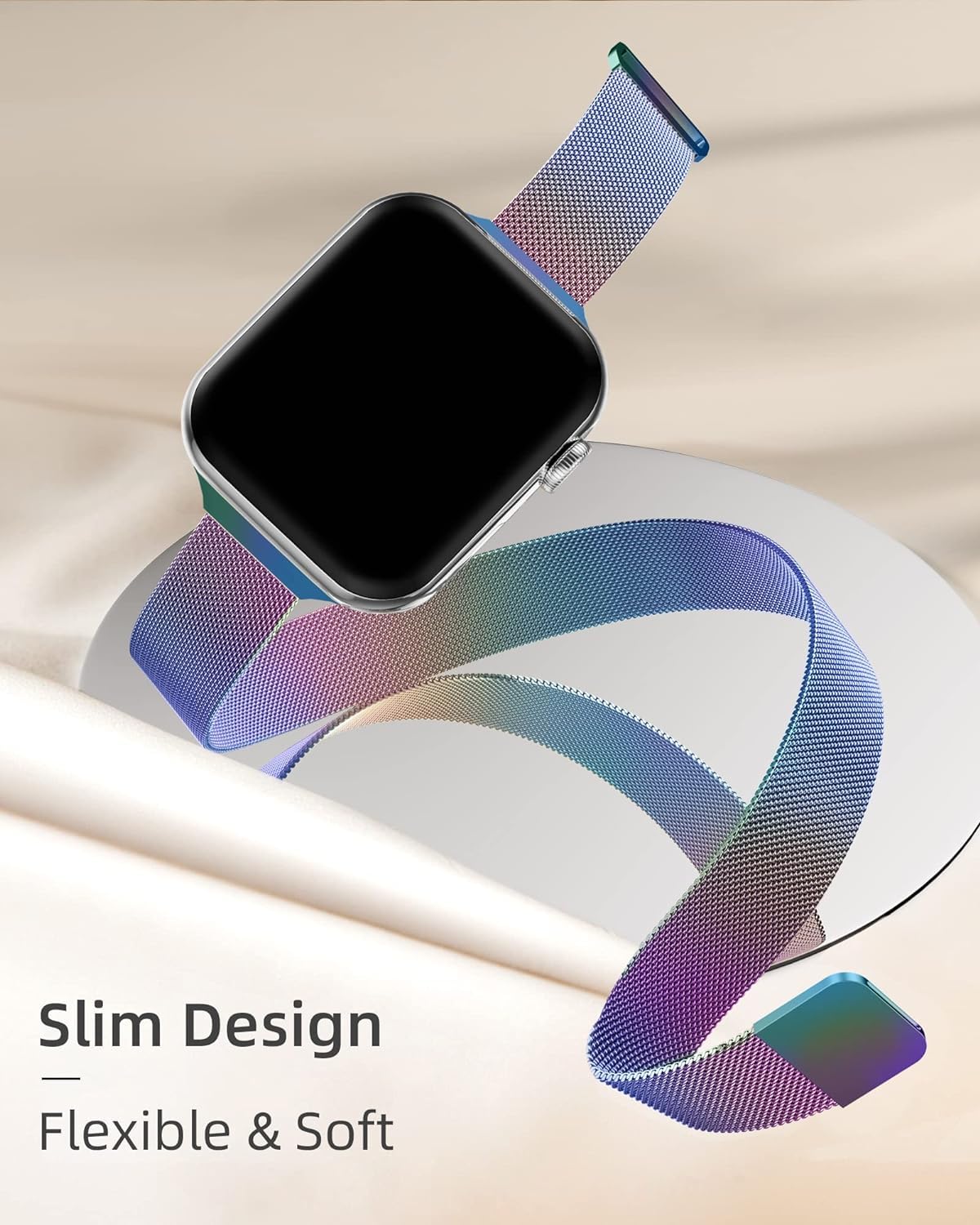 DV Milanese Strap Compatible with Apple Watch Straps 41mm 40mm 38mm Women Men, Dual Magnetic Adjustable Band for iWatch Series 8 7 6 5 4 3 2 1 SE, Fashion Metal Strap for Smart iWatch