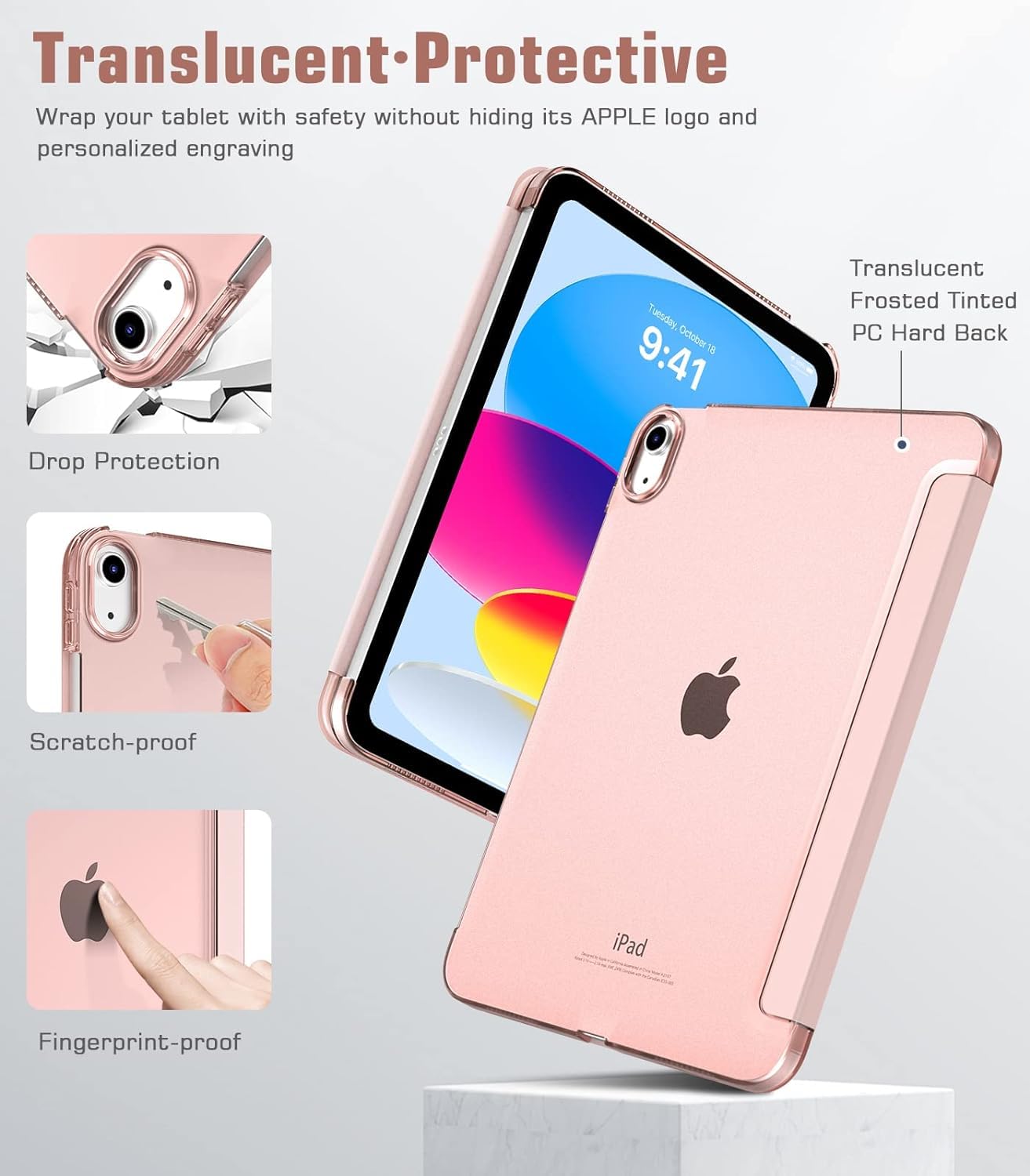 SU for A16 2025 11th / 10th Generation (2025/2022,11 inch/10.9 Inch), Slim Stand Hard PC Translucent Back Shell Smart Cover Case, Support Touch ID, Auto Wake/Sleep