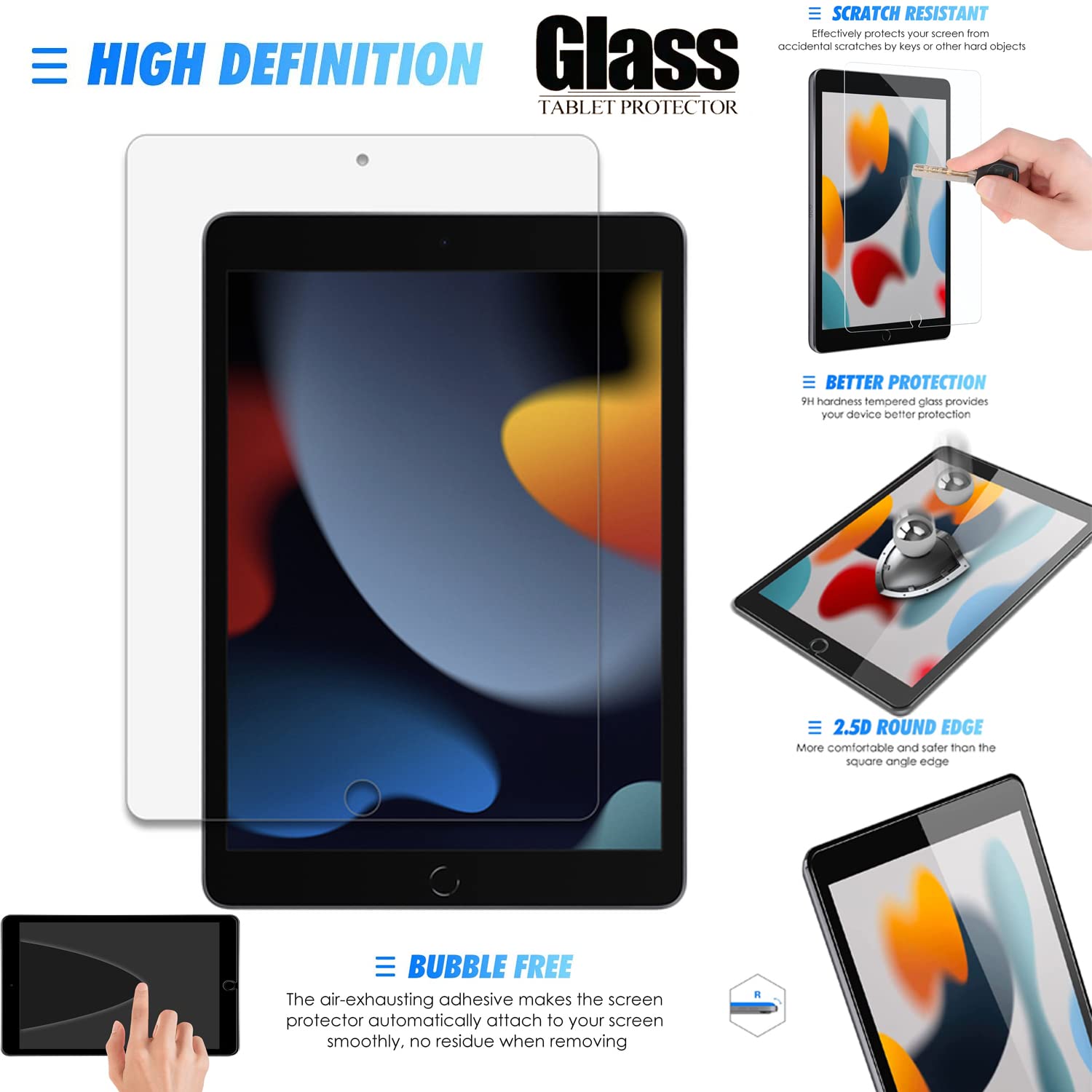 For Apple iPad 10.2 2021-20-19 7th 8th 9th Generation Tempered Glass HD Display 9H Screen Protector Polished Edges Anti Shatter Glass For iPad 10.2 New