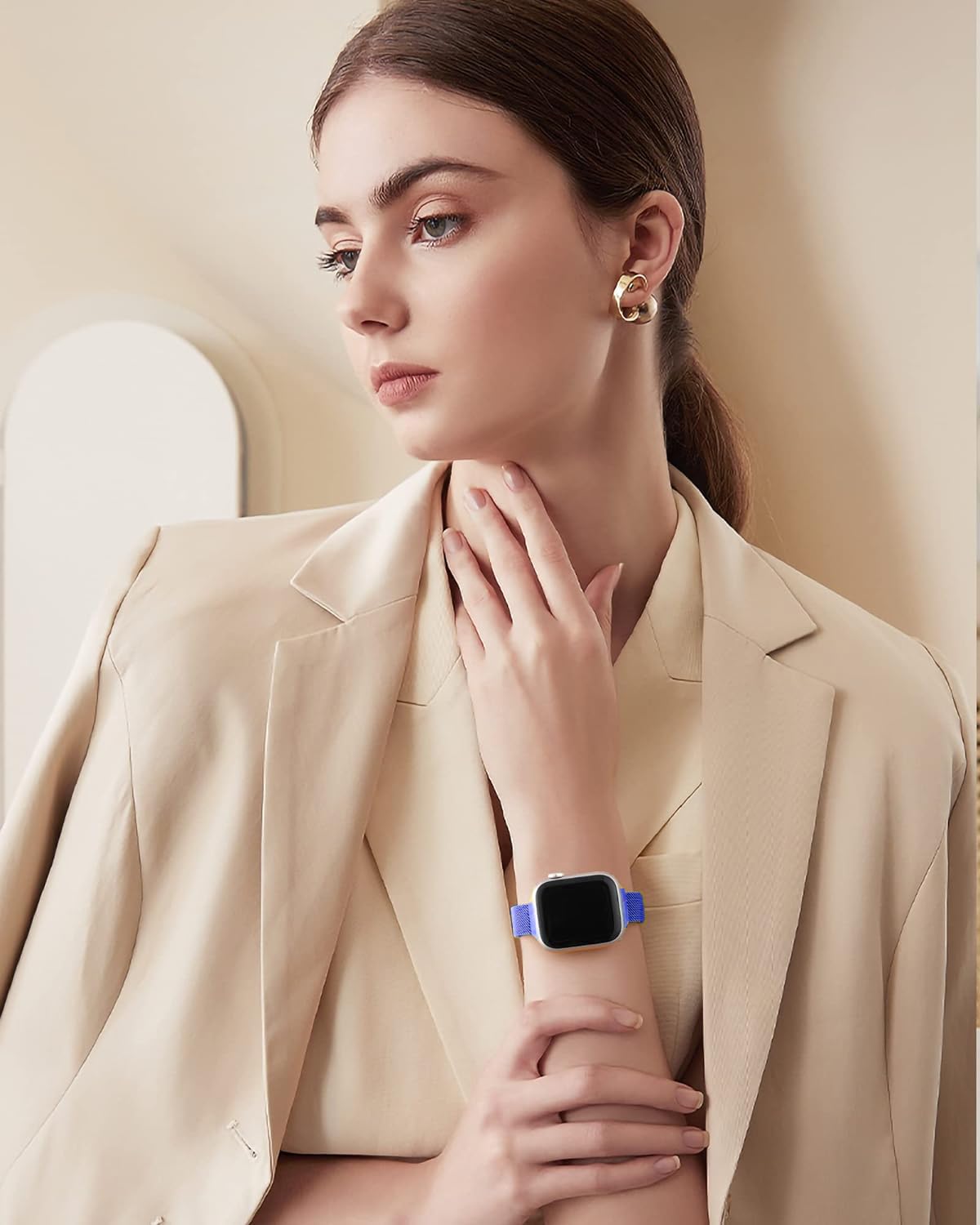 DV Milanese Strap Compatible with Apple Watch Straps 45mm 44mm 42mm Women Men, Magnetic Adjustable Band for iWatch Series 8 7 6 5 4 3 2 1 SE, Fashion Metal Strap for Smart iWatch (Blue)