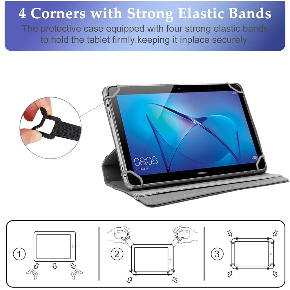 SU 10 inch Tablet Case - Universal Stand Case Folio Cover Magic Leather 360° Rotating Case Fits for ALL 10 Inch & 10.1in Inch Tablets + Stylus Pen