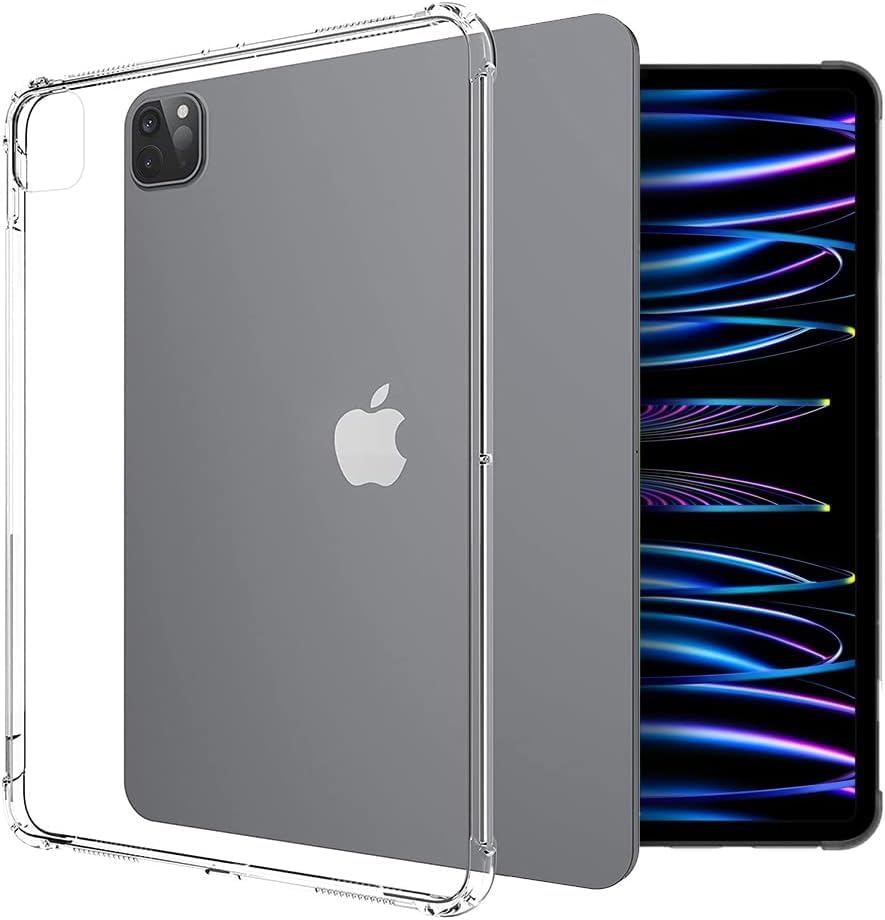 Case for iPad Pro 12.9 Inch 6th/5th Generation 2022/2021, Slim Lightweight Soft TPU Anti-Scratch Back Cover with Shock Resistant Raised Edge Bumper Gel Case, Transparent Clear