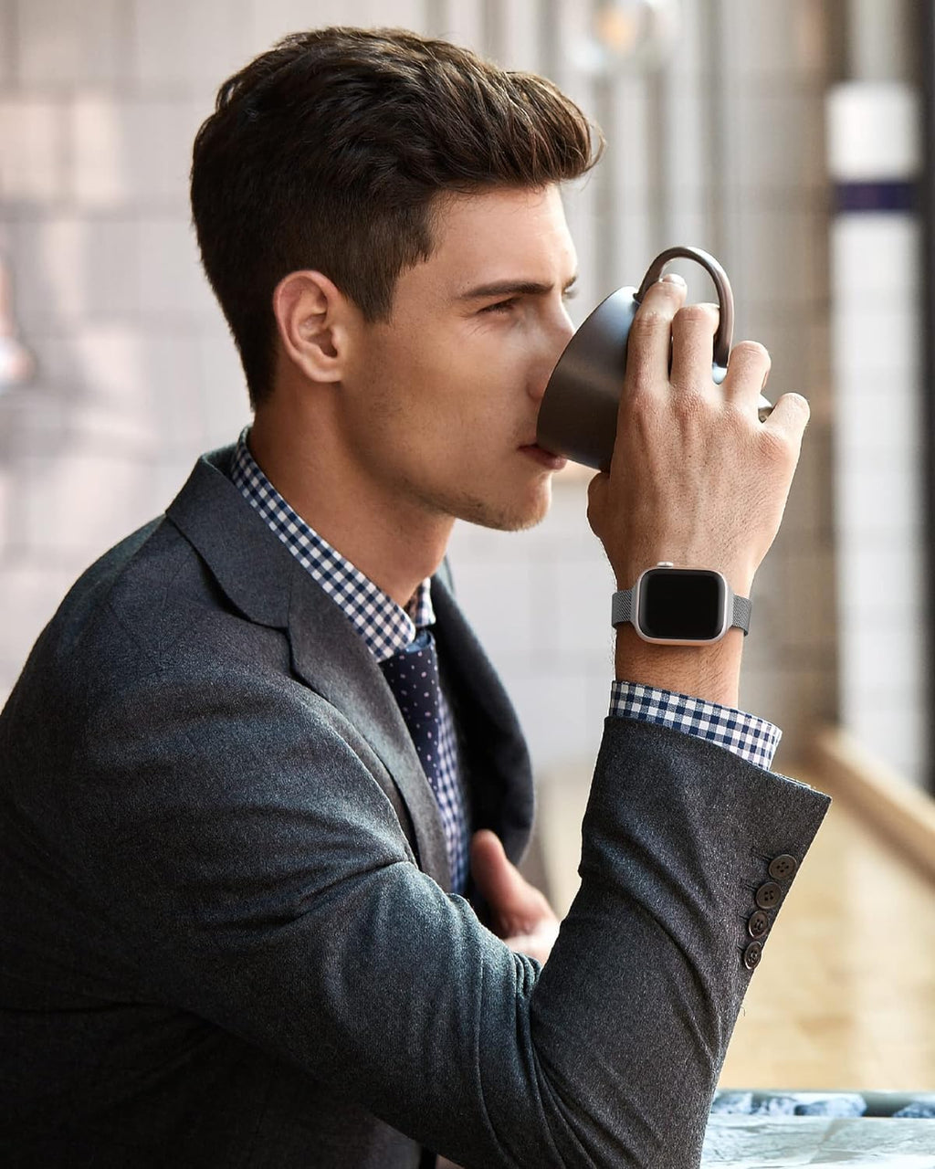 DV Milanese Strap Compatible with Apple Watch Straps 45mm 44mm 42mm Women Men, Magnetic Adjustable Band for iWatch Series 8 7 6 5 4 3 2 1 SE, Fashion Metal Strap for Smart iWatch (Charcoal)