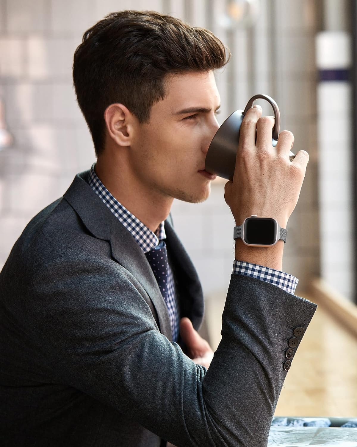 DV Milanese Strap Compatible with Apple Watch Straps 45mm 44mm 42mm Women Men, Magnetic Adjustable Band for iWatch Series 8 7 6 5 4 3 2 1 SE, Fashion Metal Strap for Smart iWatch (Charcoal)