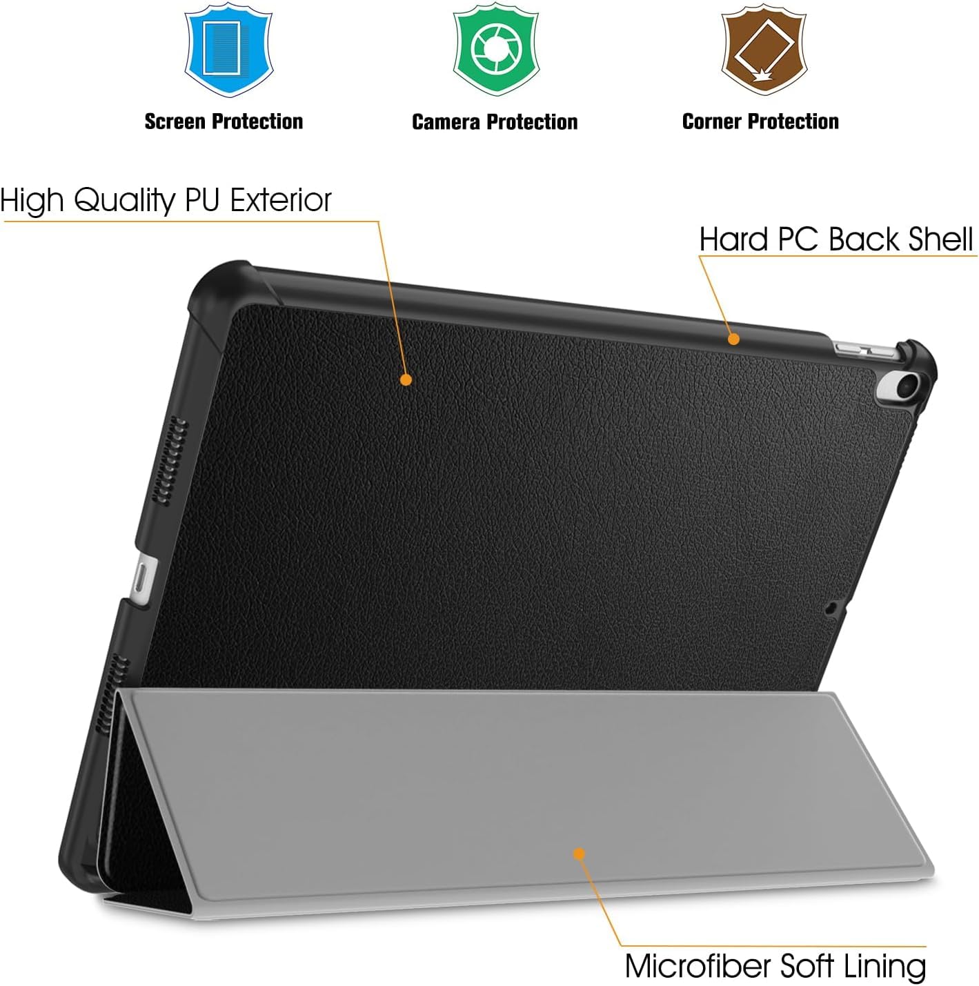 DV Case for iPad Air 3 (10.5-Inch 2019, 3rd Generation) and iPad Pro 10.5, DV Slim Tablet Cover with Soft TPU Back, Auto Wake/Sleep (Black)