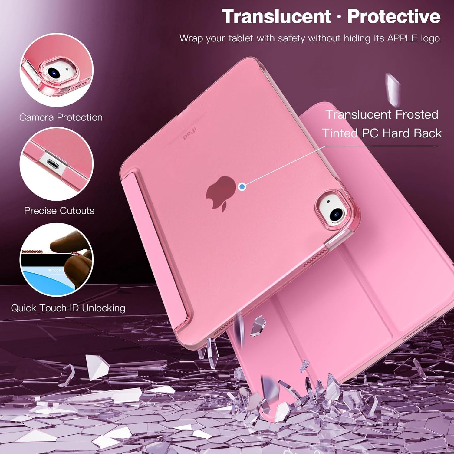 SU for A16 2025 11th / 10th Generation (2025/2022,11 inch/10.9 Inch), Slim Stand Hard PC Translucent Back Shell Smart Cover Case, Support Touch ID, Auto Wake/Sleep