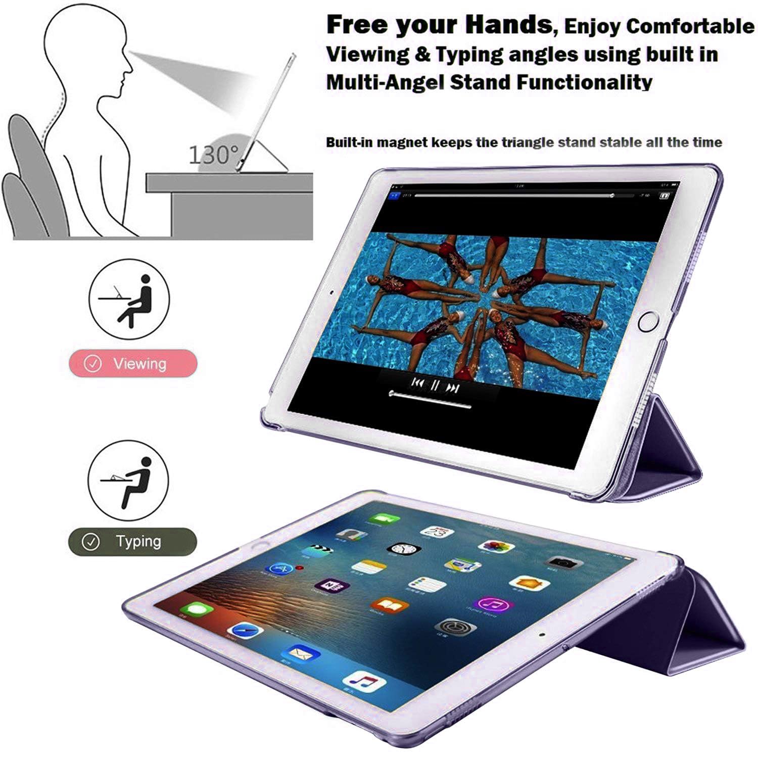 SU Case for iPad Pro 12.9 Case 2nd Generation 2017/1st Generation 2015(Model: A1584 A1652 A1670 A1671 A1821), Ultra Slim Lightweight Stand Smart Case with Translucent Frosted Back Cover