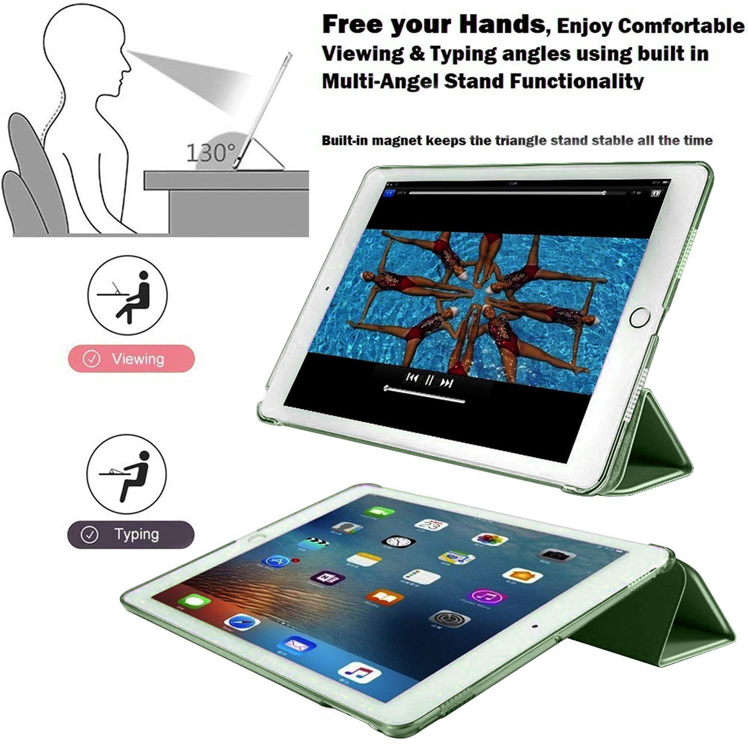 SU Case for iPad Pro 12.9 Case 2nd Generation 2017/1st Generation 2015(Model: A1584 A1652 A1670 A1671 A1821), Ultra Slim Lightweight Stand Smart Case with Translucent Frosted Back Cover