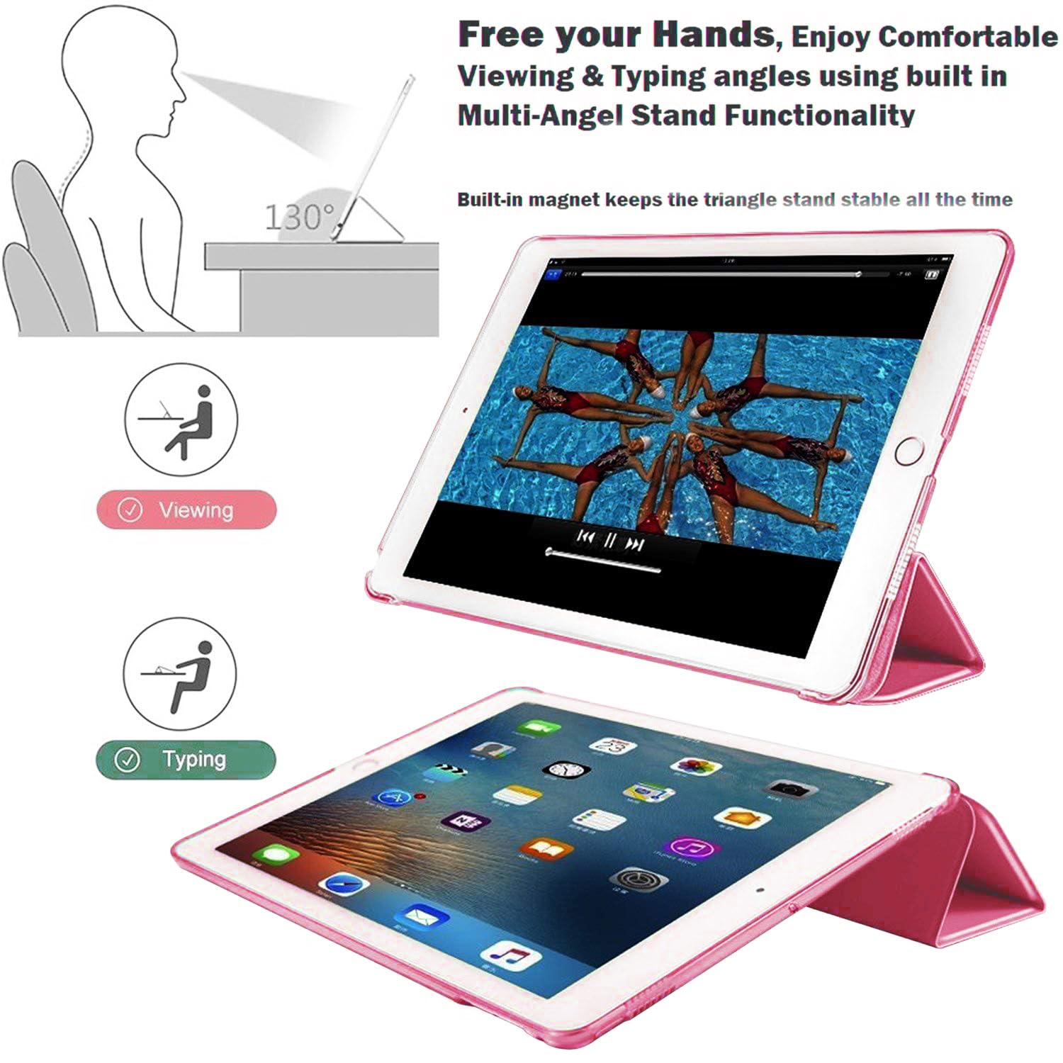 SU Case for iPad Pro 12.9 Case 2nd Generation 2017/1st Generation 2015(Model: A1584 A1652 A1670 A1671 A1821), Ultra Slim Lightweight Stand Smart Case with Translucent Frosted Back Cover