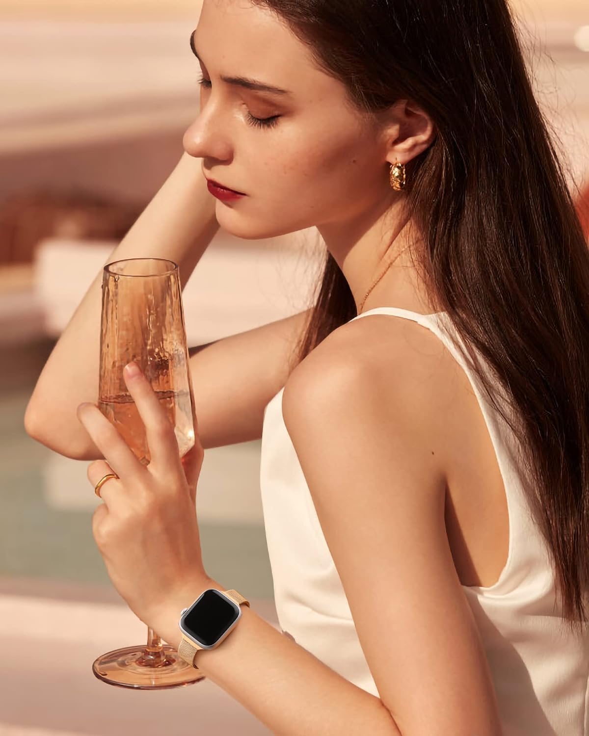 DV Milanese Strap Compatible with Apple Watch Straps 41mm 40mm 38mm Women Men, Dual Magnetic Adjustable Band for iWatch Series 8 7 6 5 4 3 2 1 SE, Fashion Metal Strap for Smart iWatch