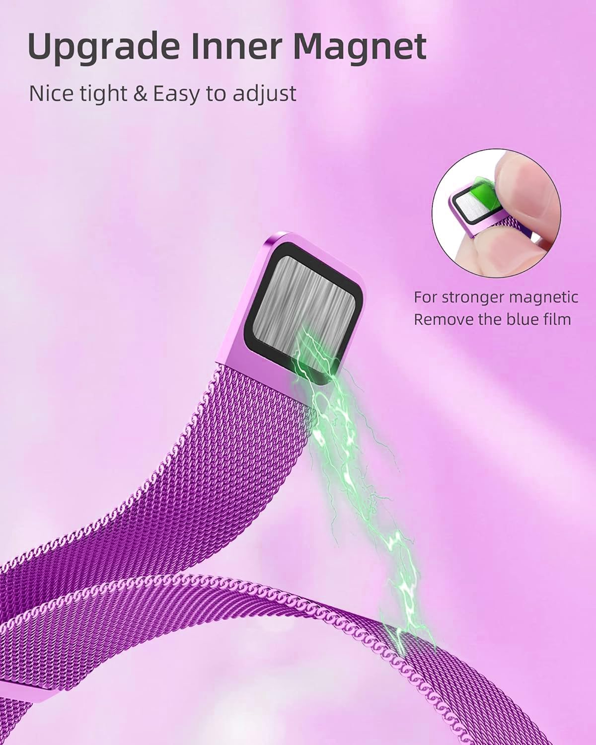 DV Milanese Strap Compatible with Apple Watch Straps 45mm 44mm 42mm Women Men, Magnetic Adjustable Band for iWatch Series 8 7 6 5 4 3 2 1 SE, Fashion Metal Strap for Smart iWatch (Purple)