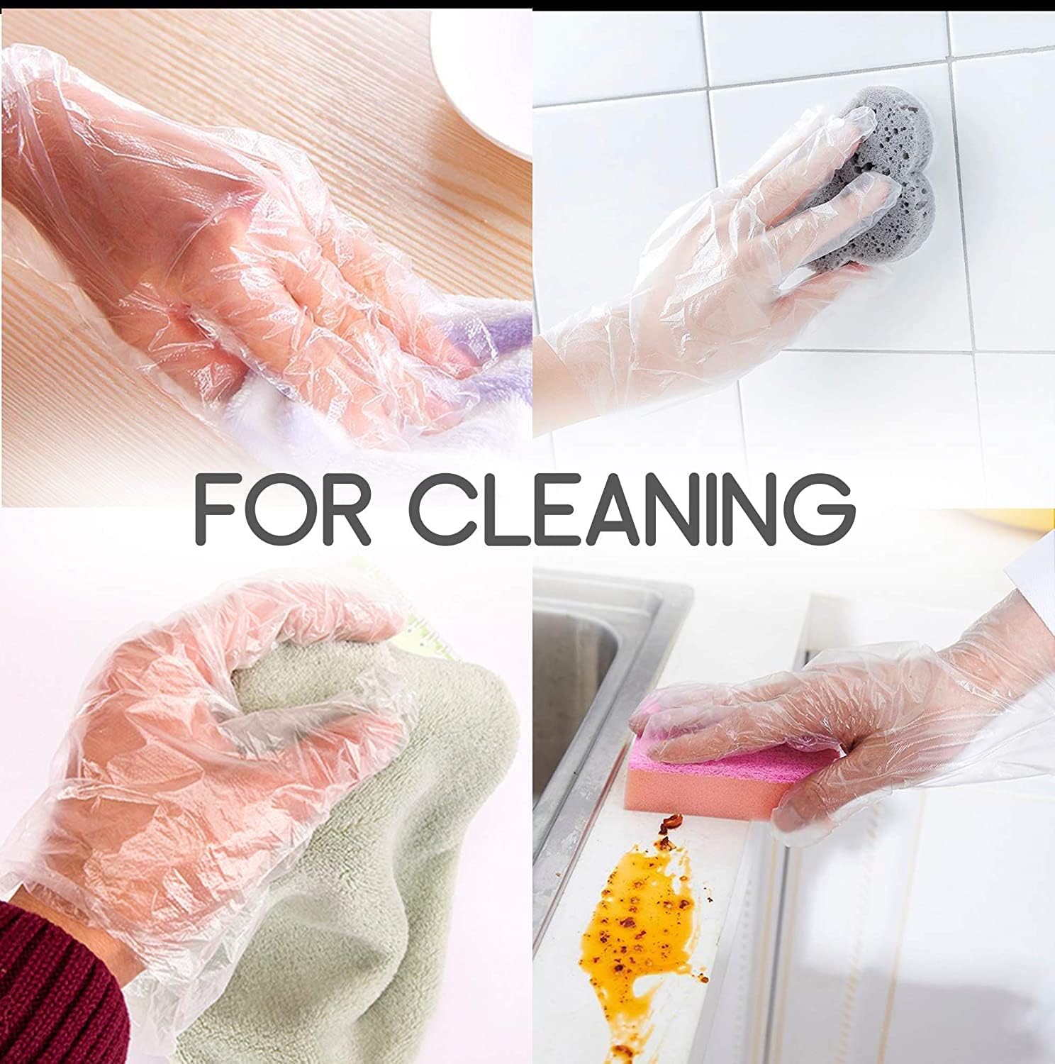 DV 100 Pack Disposable Gloves, Clear Polythene, Latex and Powder Free, Cleaning and Food Preparation Gloves for Kitchen, Ideal as Catering, DIY and Hair Dye Gloves