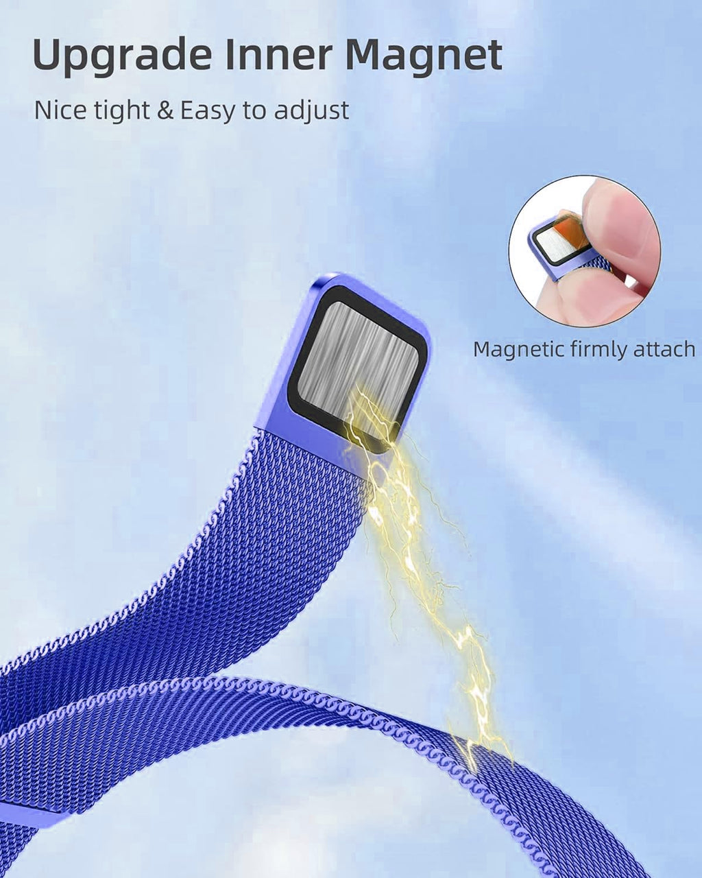 DV Milanese Strap Compatible with Apple Watch Straps 45mm 44mm 42mm Women Men, Magnetic Adjustable Band for iWatch Series 8 7 6 5 4 3 2 1 SE, Fashion Metal Strap for Smart iWatch (Blue)