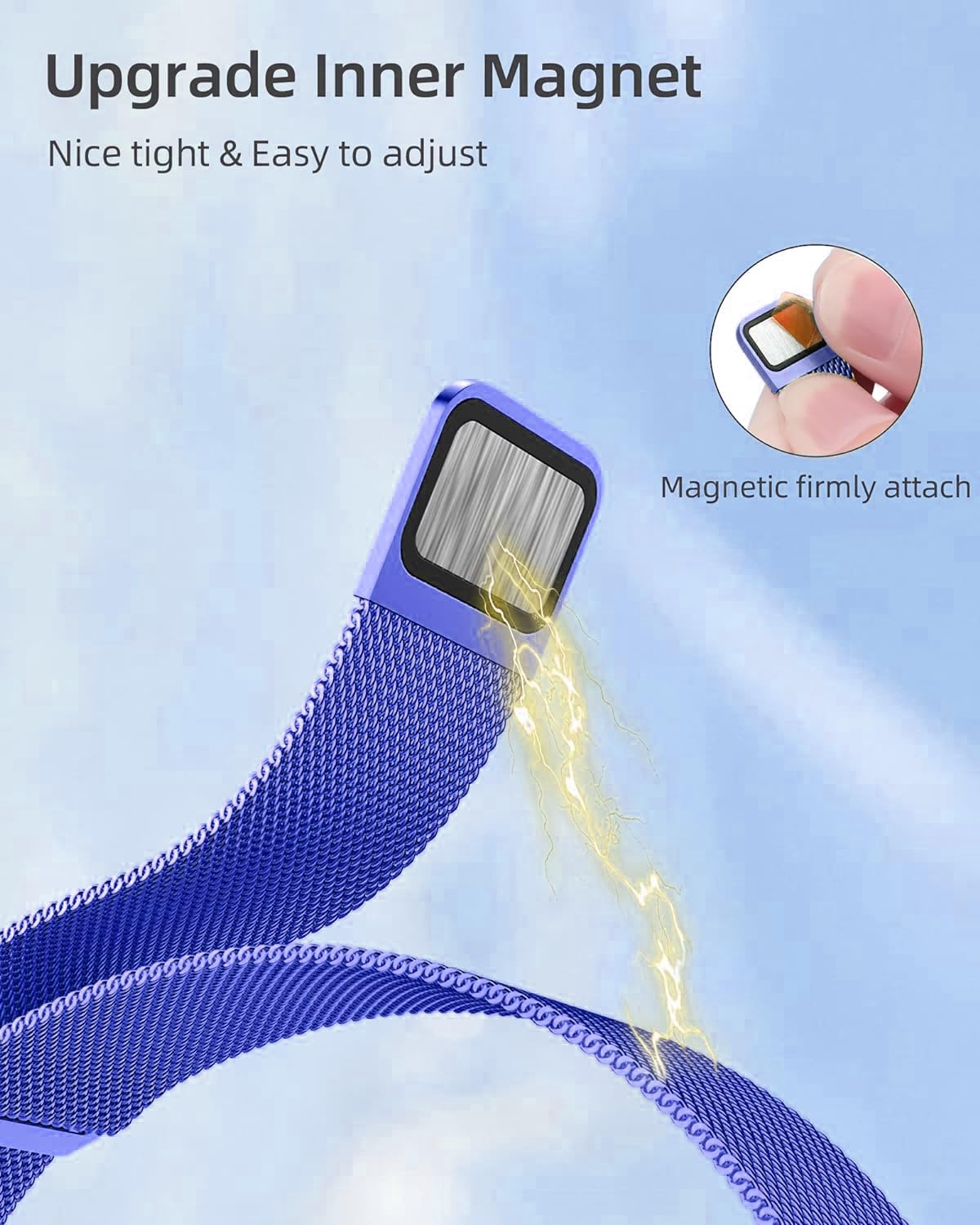 DV Milanese Strap Compatible with Apple Watch Straps 45mm 44mm 42mm Women Men, Magnetic Adjustable Band for iWatch Series 8 7 6 5 4 3 2 1 SE, Fashion Metal Strap for Smart iWatch (Blue)