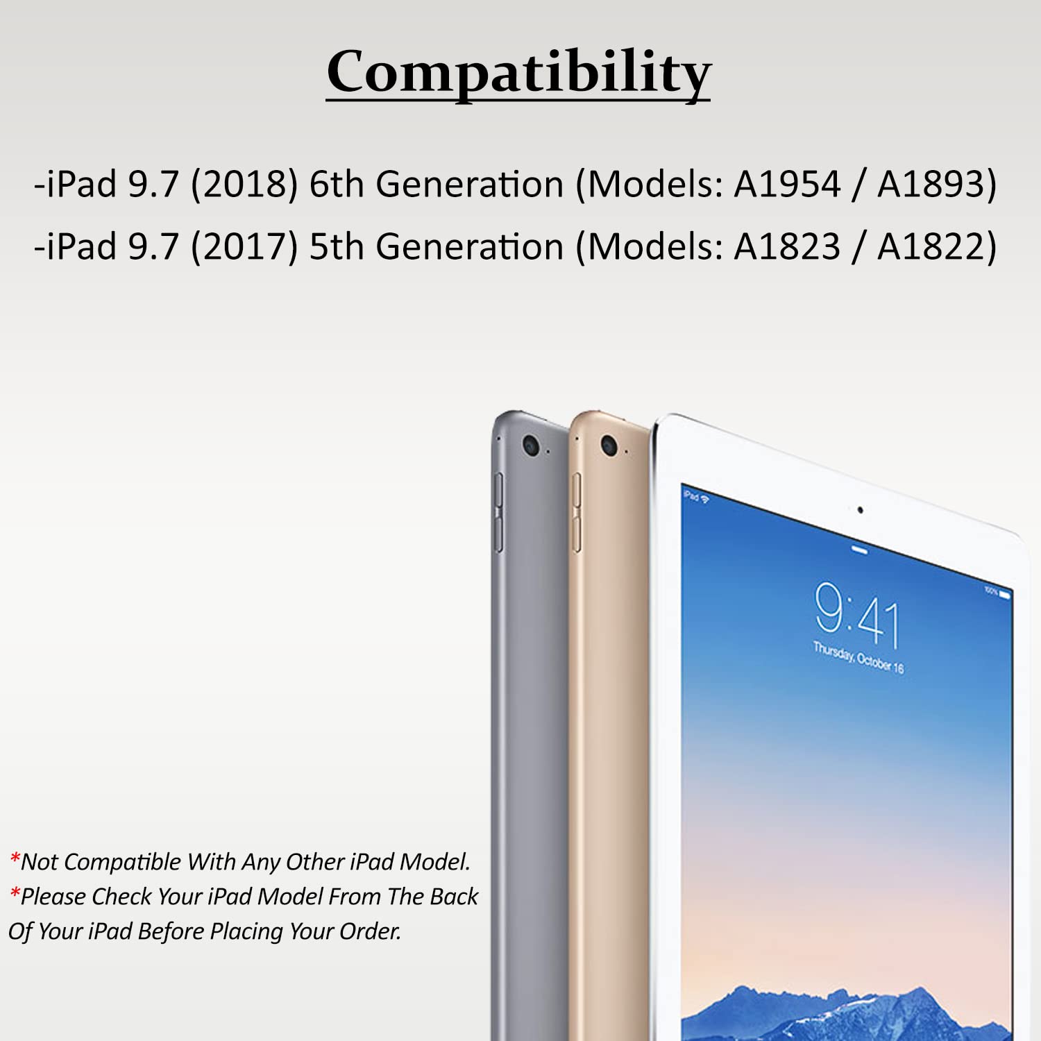 DV Smart Magnetic Stand Flip Case for 9.7'' iPad 6th 5th Generation, Magnetic Closure PU Leather Shockproof Cover, Pencil Holder, Fit Models A1954 / A1893 / A1823 / A1822 (2017/2018)