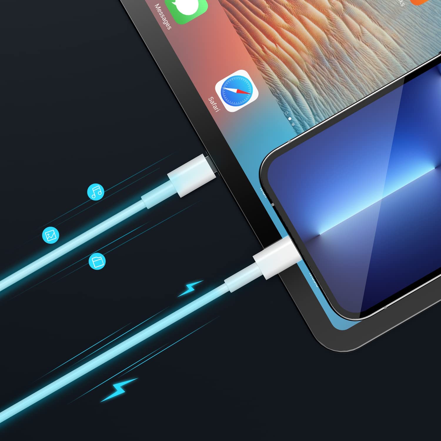 DIGITAL VANGUARD DISCOVERING POSSIBILITIES 1M USB-C to Lightning Cable for iPhone 14/13/12/11/XS/Max/XR/X/8/8Plus/iPad - Fast Charging & Sync