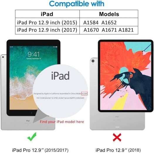 SU Case for iPad Pro 12.9 Case 2nd Generation 2017/1st Generation 2015(Model: A1584 A1652 A1670 A1671 A1821), Ultra Slim Lightweight Stand Smart Case with Translucent Frosted Back Cover