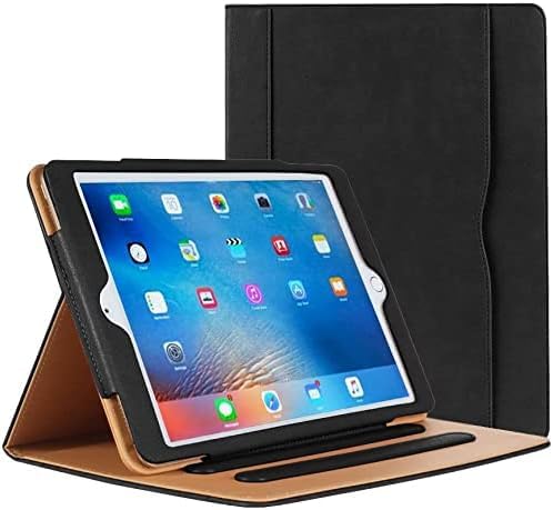 SU iPad Air 1/ Air 2 Case - Leather Stand Folio Case Cover for iPad Air 1/Air 2 (9.7 Inch Launched 2013/2014) Case with Multiple Viewing Angles, Document Card Pocket(All Black)