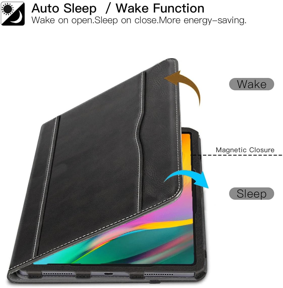 Premium Leather Case for A11 8.7 Inch 2025/Galaxy Tab A9 8.7 Inch 2023, Smart Stand Cover, Black with Tan Interior for Samsung A11/A9 Tablet