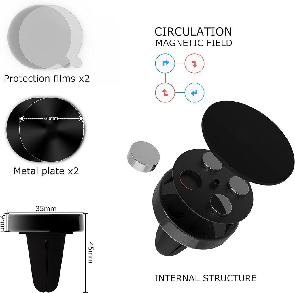 SU Magnetic Phone Car Mount, Upgraded Car Phone Holder Magnetic Air Vent in Car, Mobile Phone Cradle Magnet for iPhone 15 14 13 12 11 Pro Max X Samsung S24 S23 S22 Huawei P50 P40 etc. 2-Pack