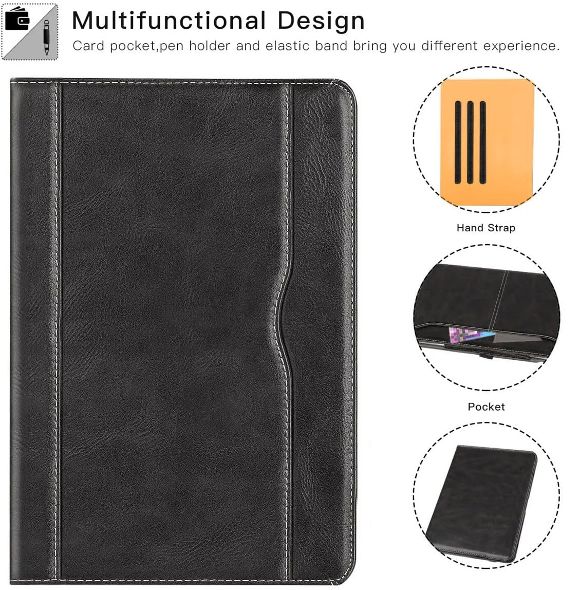 Premium Leather Case for A11 8.7 Inch 2025/Galaxy Tab A9 8.7 Inch 2023, Smart Stand Cover, Black with Tan Interior for Samsung A11/A9 Tablet