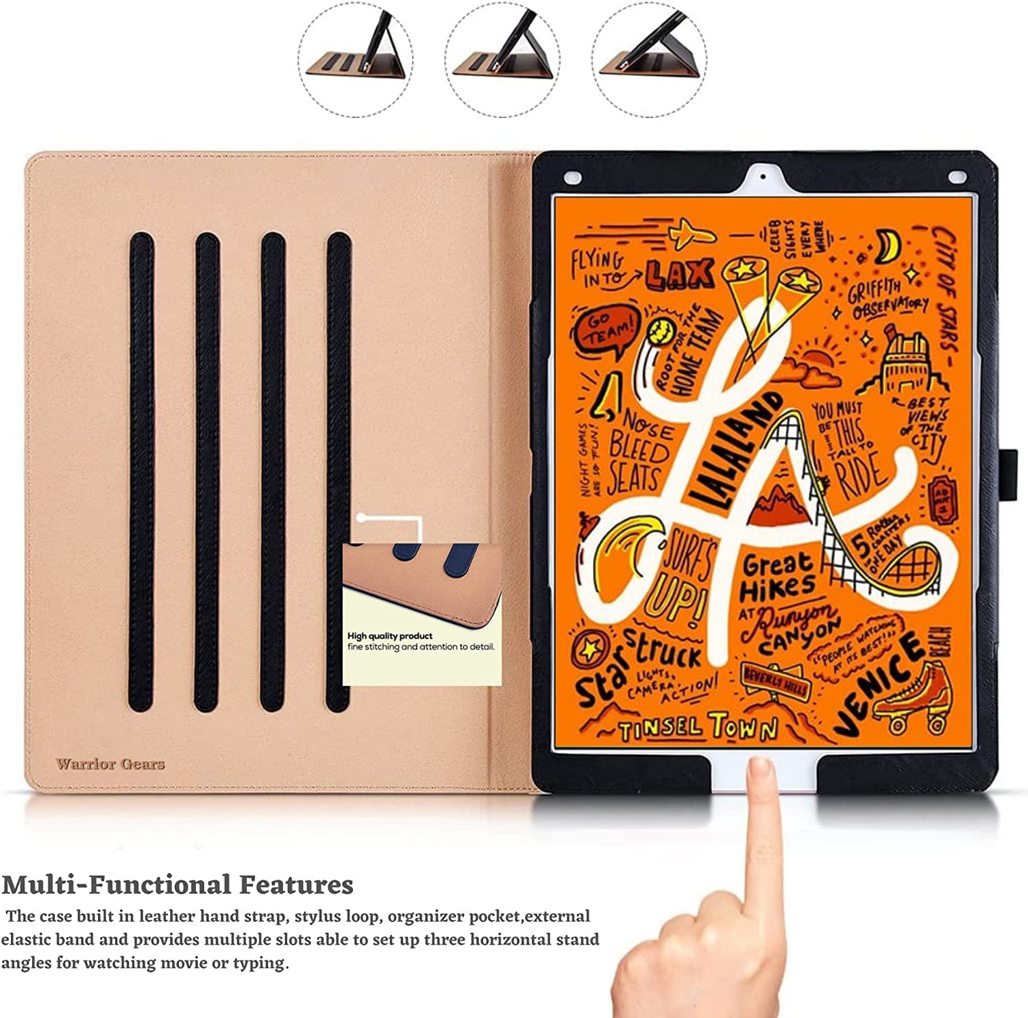 Dv-Case New Black & Tan Apple iPad 10.2”- 7th Gen 2019 / 8th Gen 2020 9th Gen 2021 iPad Air 3 iPad Pro 10.5 Case Leather Case-with Built-in magnet for Sleep & Awake Feature -PU Leather Case