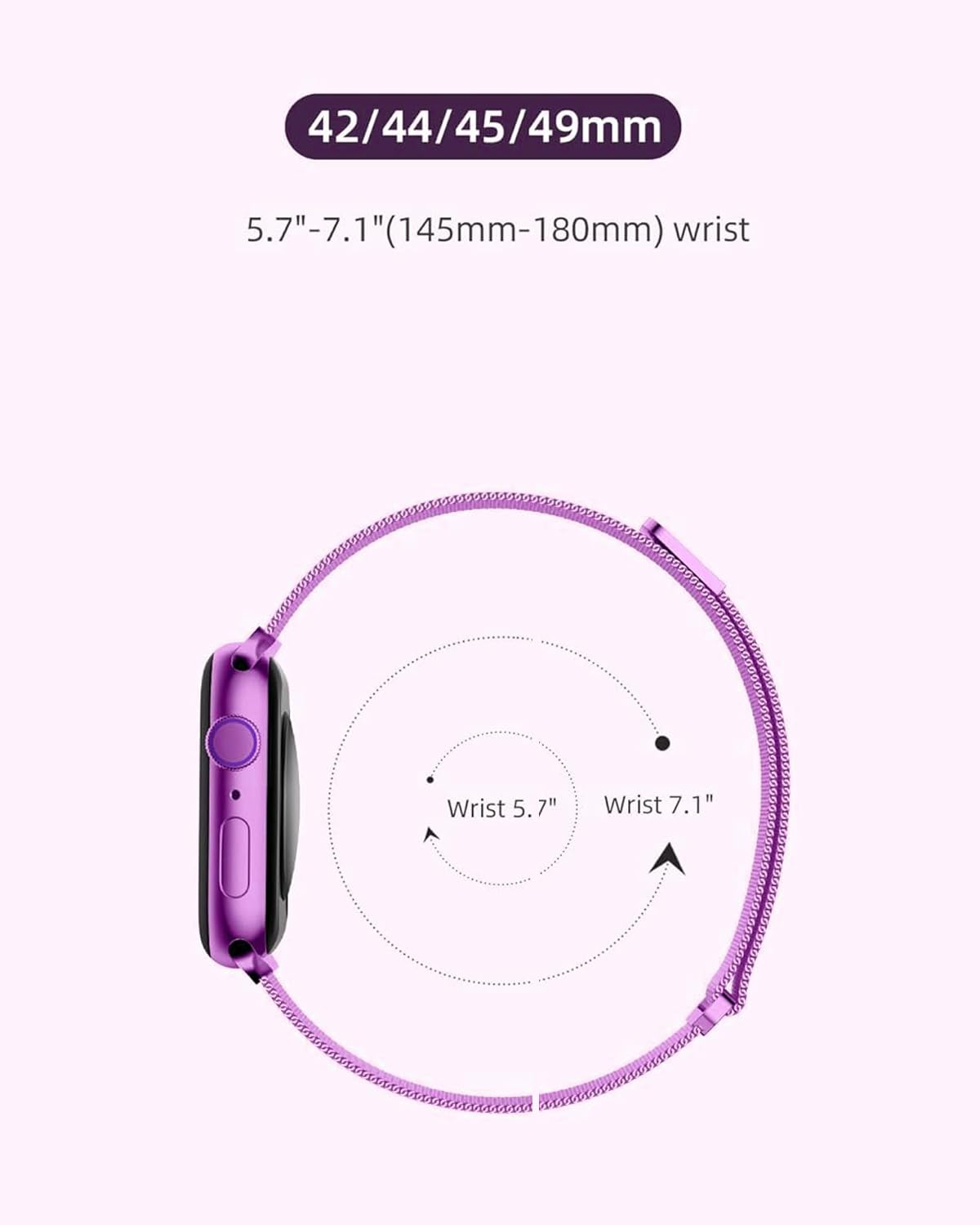 DV Milanese Strap Compatible with Apple Watch Straps 45mm 44mm 42mm Women Men, Magnetic Adjustable Band for iWatch Series 8 7 6 5 4 3 2 1 SE, Fashion Metal Strap for Smart iWatch (Purple)