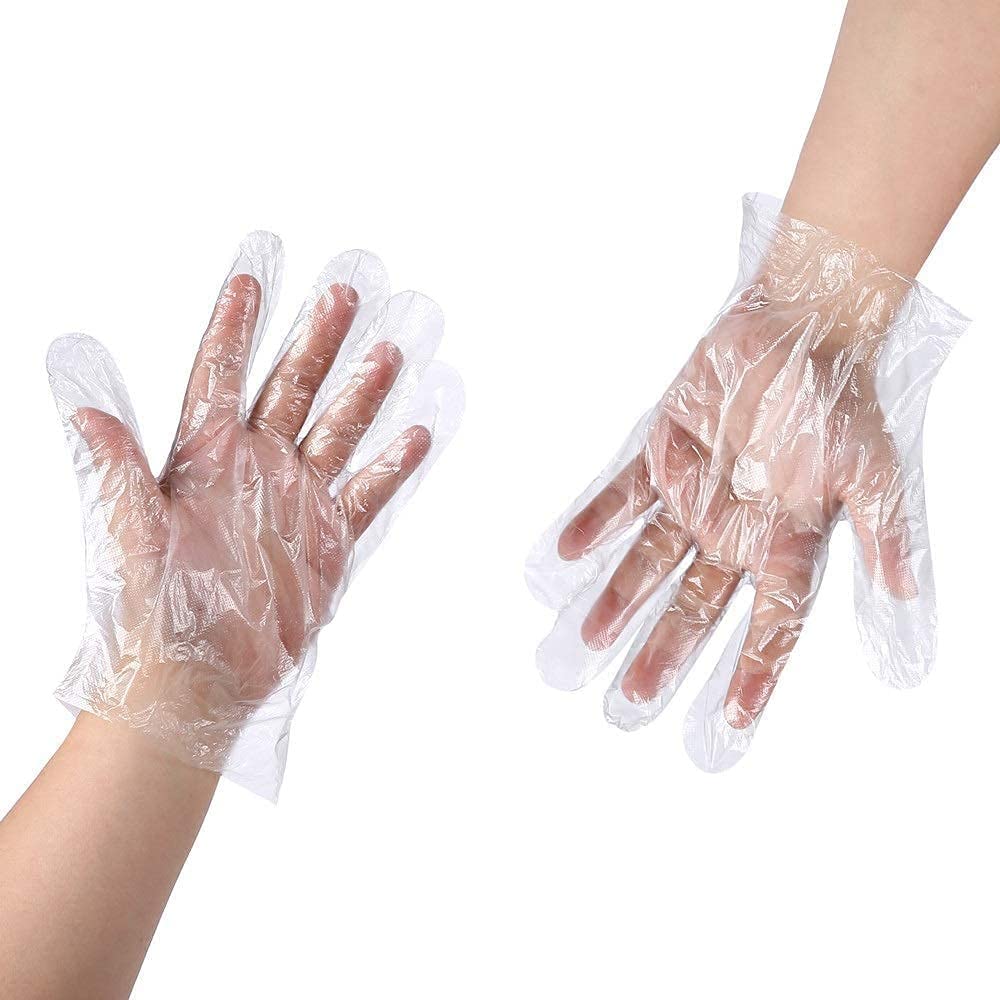 DV 100 Pack Disposable Gloves, Clear Polythene, Latex and Powder Free, Cleaning and Food Preparation Gloves for Kitchen, Ideal as Catering, DIY and Hair Dye Gloves