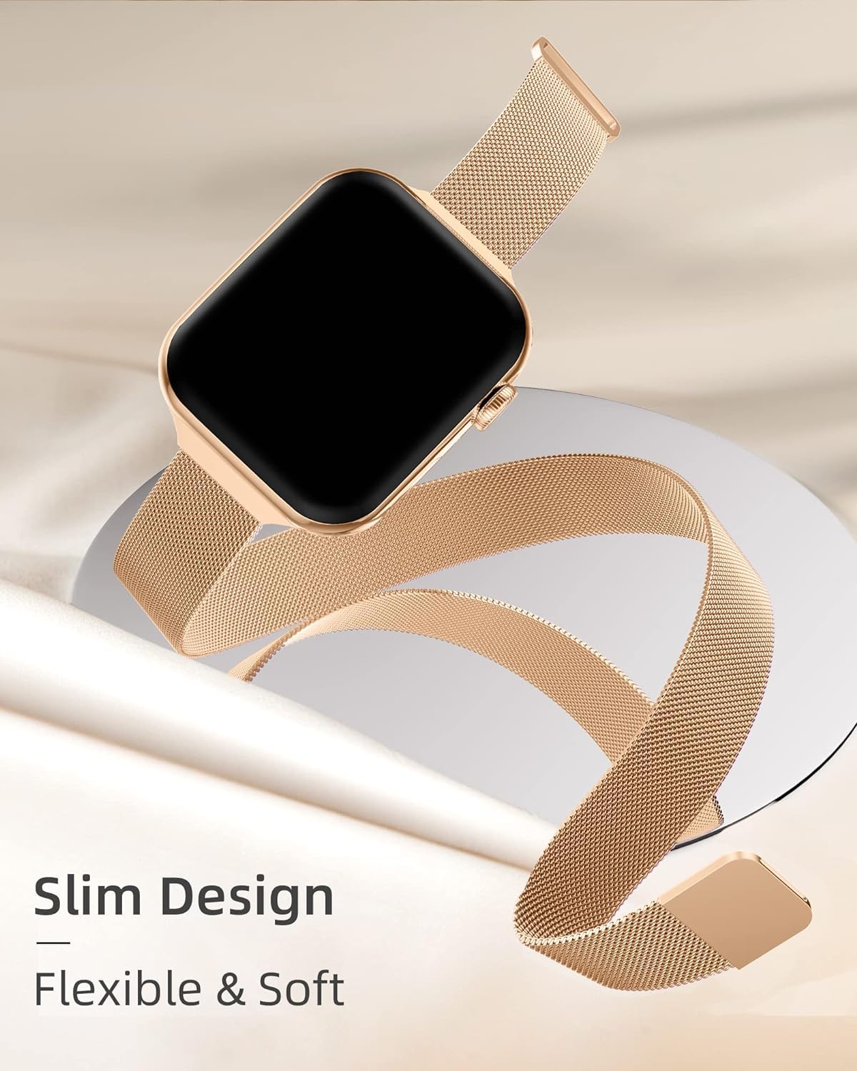 DV Milanese Strap Compatible with Apple Watch Straps 45mm 44mm 42mm Women Men, Magnetic Adjustable Band for iWatch Series 8 7 6 5 4 3 2 1 SE, Fashion Metal Strap for Smart iWatch (GOld)
