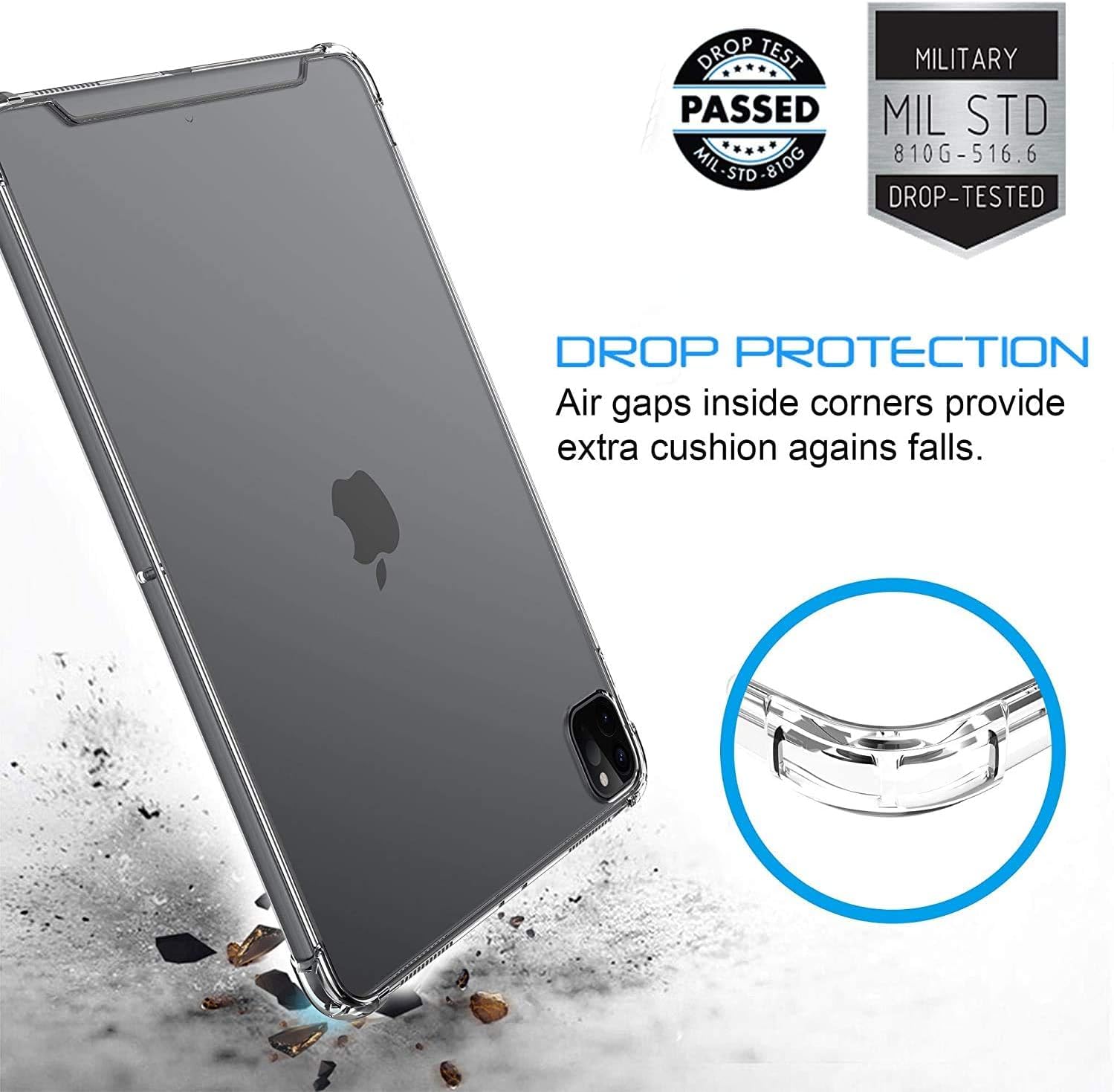 Shock Proof Bumper Gel Case For Apple iPad Pro-11 4rd Generation 2022 & Pro 11 3rd Gen 2021, Pro 11-inch 2nd Gen 2020 11” Clear Slim Transparent Protective Back Cover