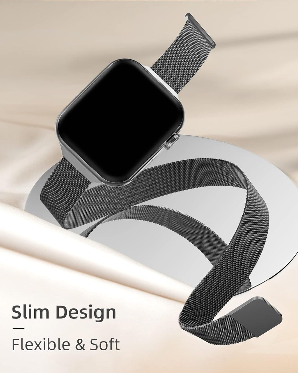 DV Milanese Strap Compatible with Apple Watch Straps 45mm 44mm 42mm Women Men, Magnetic Adjustable Band for iWatch Series 8 7 6 5 4 3 2 1 SE, Fashion Metal Strap for Smart iWatch (Charcoal)