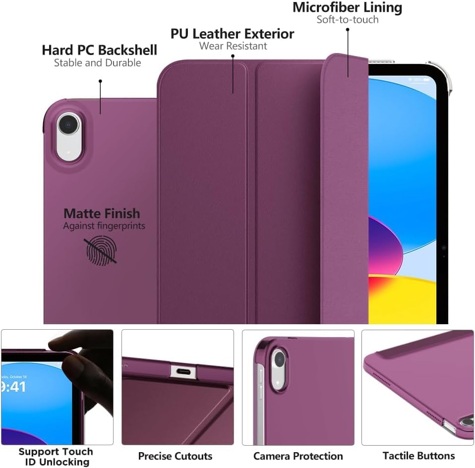 SU for A16 2025 11th / 10th Generation (2025/2022,11 inch/10.9 Inch), Slim Stand Hard PC Translucent Back Shell Smart Cover Case, Support Touch ID, Auto Wake/Sleep